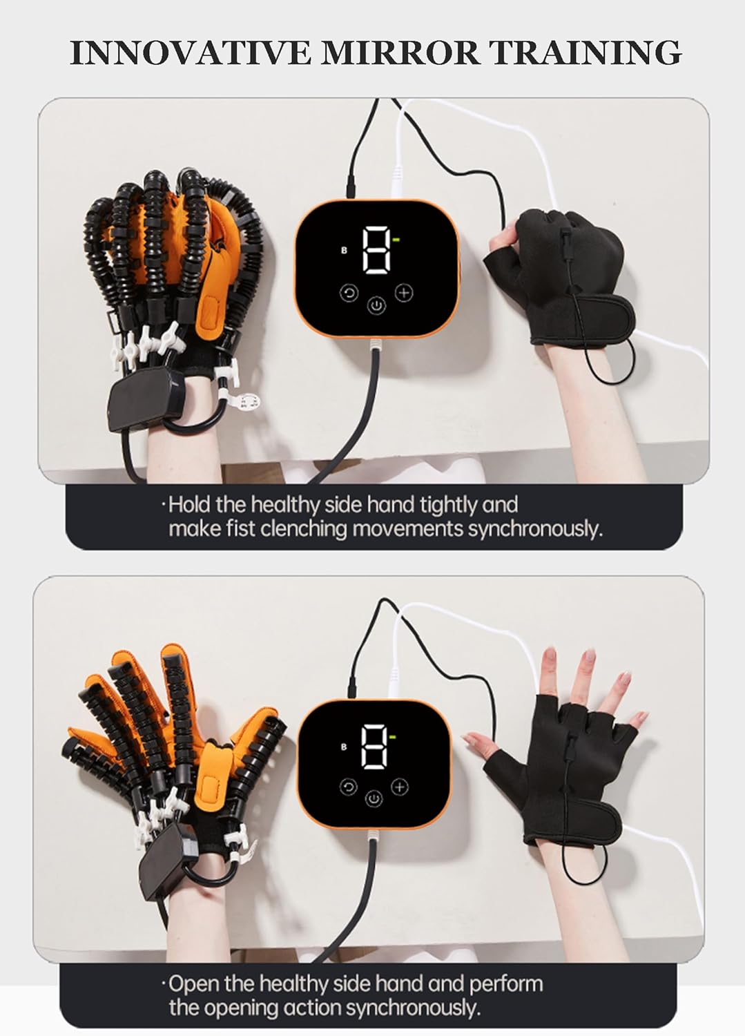 Rehabilitation Robot Gloves, Stroke Hemiplegia Hand Recovery Equipment with Mirror Glove, 3 Modes Pneumatic Hand Strengthening Devices