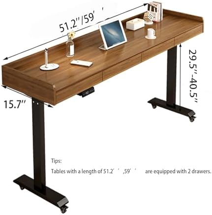 Adjustable Overbed Table with Wheels - Mobile Laptop Cart, Electric Lift Height & Drawer, Standing Workstation for Home Office & Hospital Use