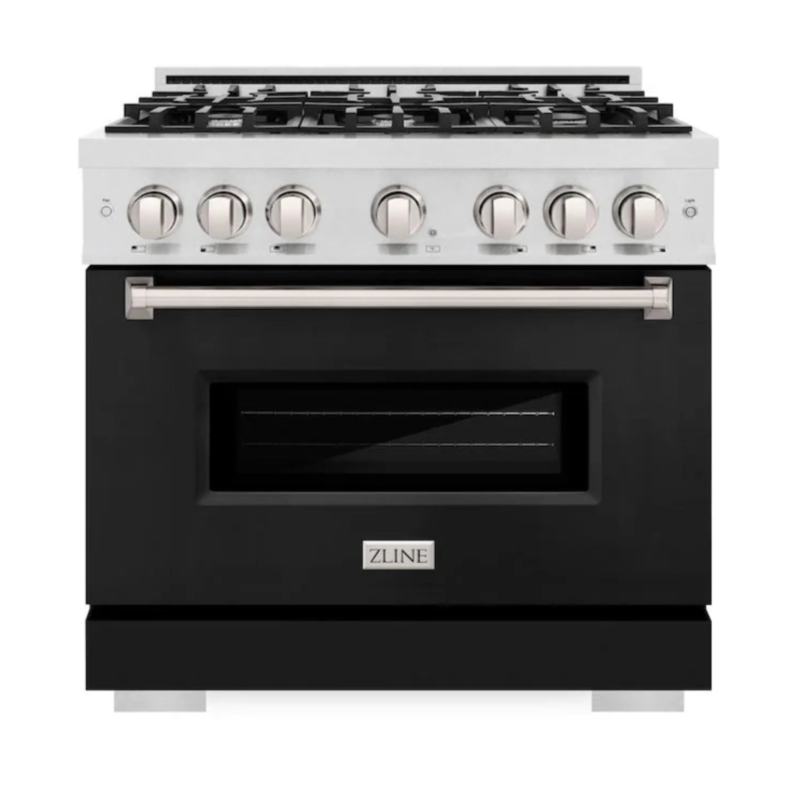 ZLINE Autograph Edition 36-Inch Classic Series Dual Fuel Range with 6 Gas Burner Cooktop and 5.2 Cu. Ft. Electric Convection Oven in Satin Stainless Steel with Black Matte Door (CDRS-BLM-36)