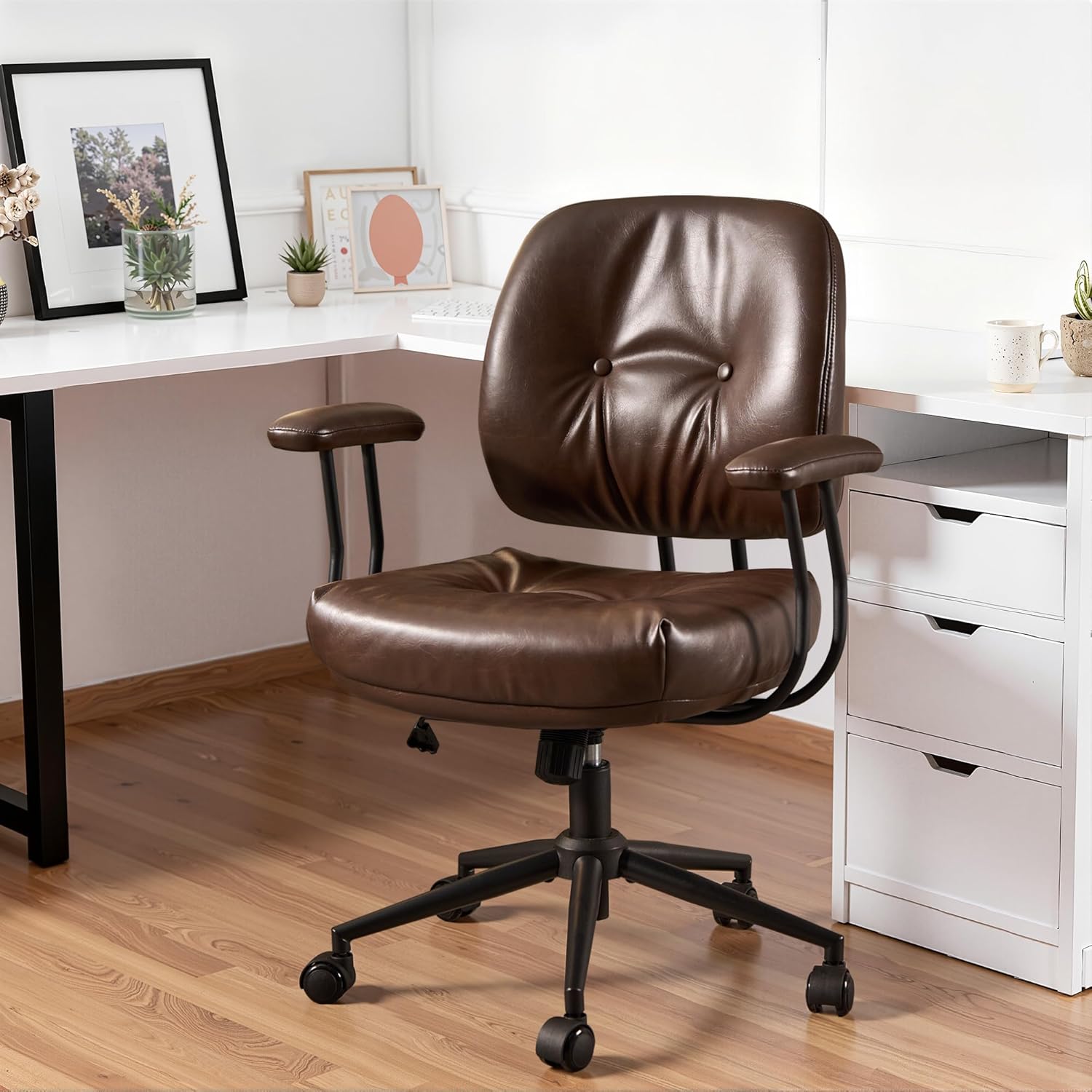 Home Office Desk Chair Office Rubber Casters Ergonomic Computer Chair with Lumbar Support Adjustable Height Rolling Swivel Executive Task Armrests Chair