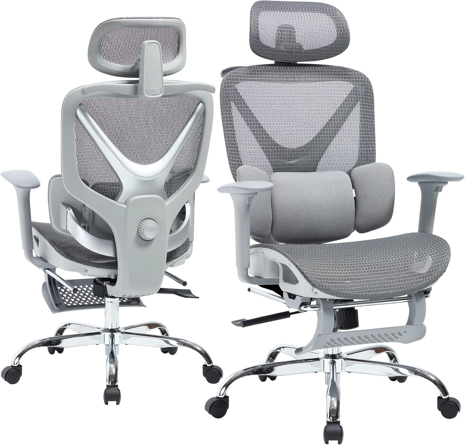 Ergonomic Office Chair - Mesh Executive Desk Chair with 3-Zone Dynamic Lumbar Support & 2D Adjustable Headrest - High Back Reclining Swivel Computer Gaming Chair with 4D Adjustable Armrests & Footrest