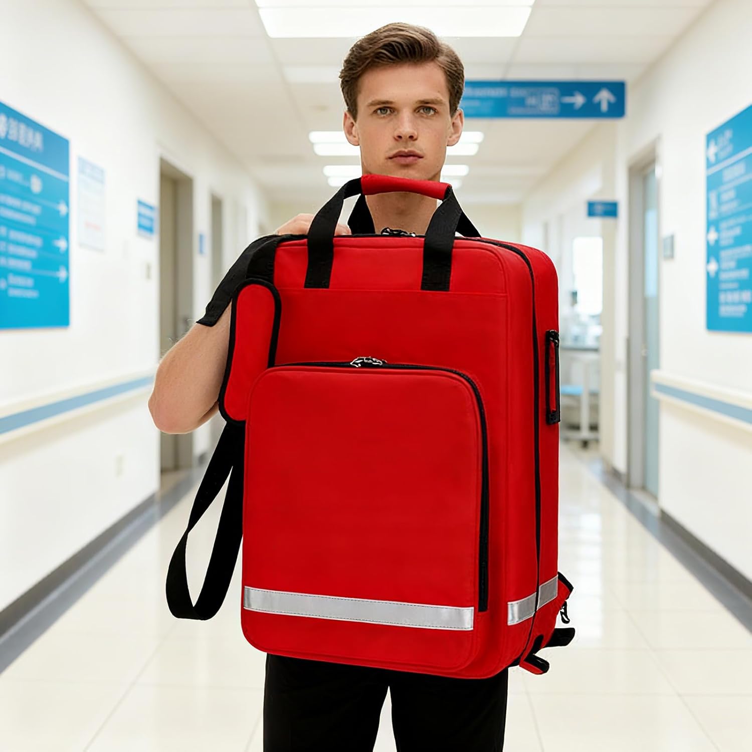 Rolling Medical Bag with Wheels - Large Empty First Aid Kit on Detachable Trolley, Portable Nurse & Doctor Bag with Removable Dividers & Compartments for EMT, EMS, Home Health Care