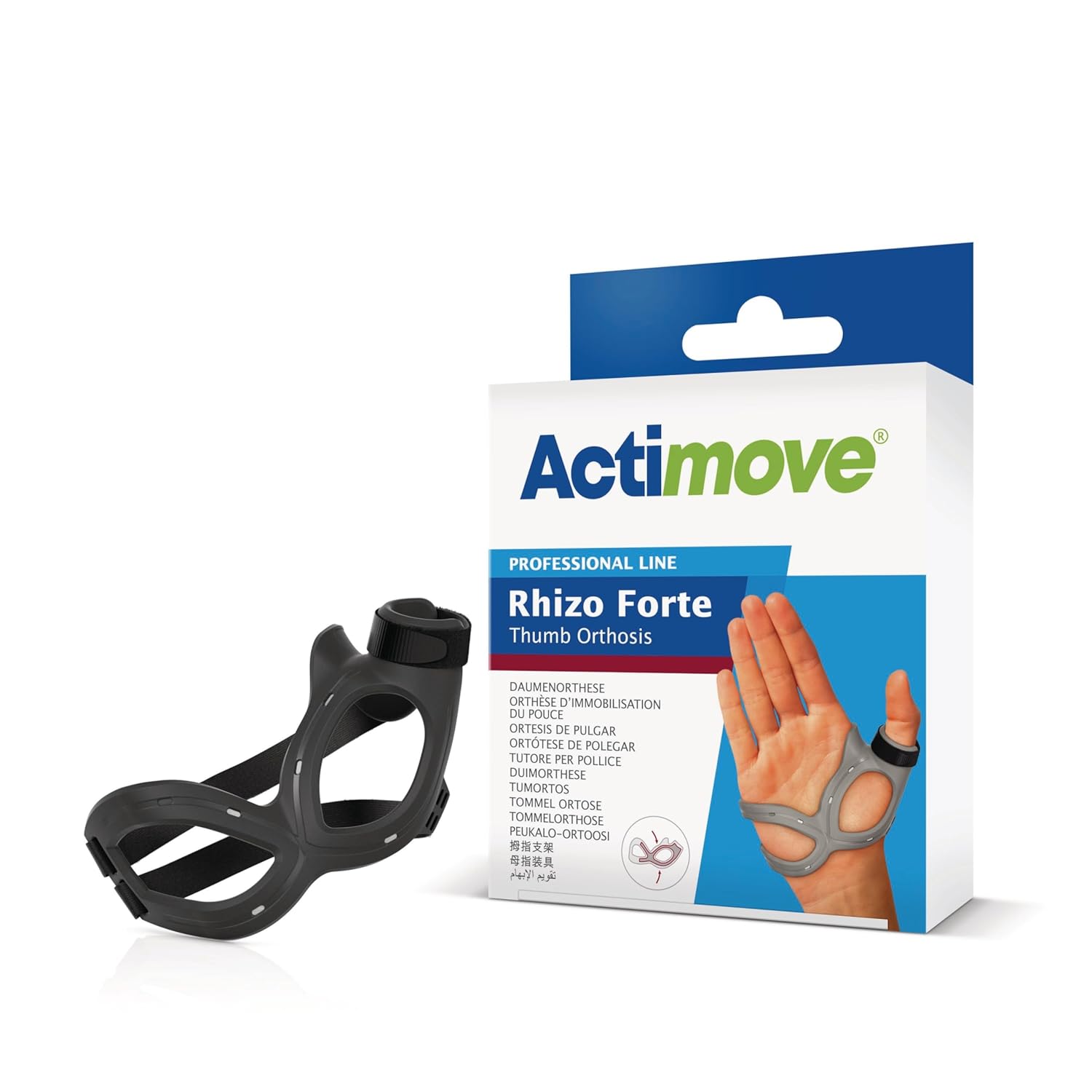Actimove Professional Line Rhizo Forte Thumb Orthosis –Thumb Brace for Osteoarthritis, Skier’s Thumb, Rheumatoid Arthritis, Sprains – Patented Design – Left Hand – Black, Small