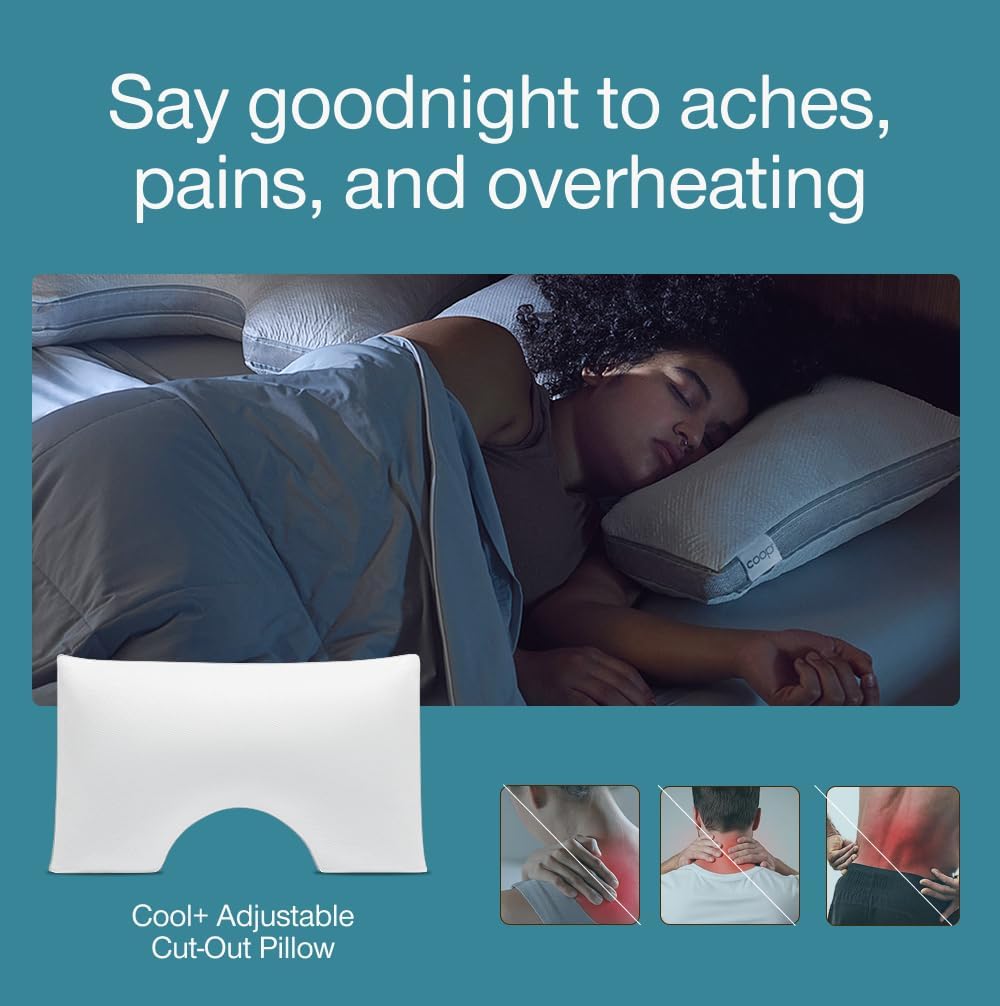 Coop Home Goods Cool+ Cut-Out Adjustable Pillow Queen with Cooling Gel & Shoulder Cut-Out for Head Support, Side Sleeper Pillow, Neck Support for Sleeping, CertiPUR-US/GREENGUARD Gold