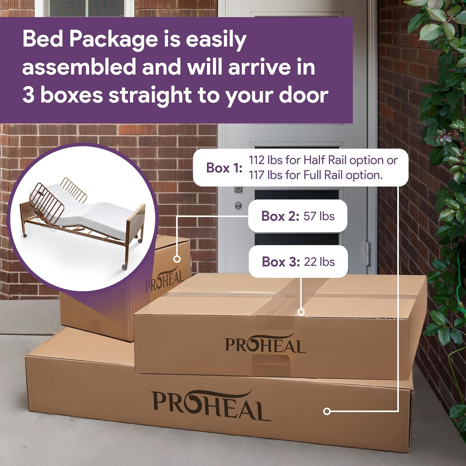 Full Electric Hospital Bed for Home Use with Foam Mattress, Half Rails - Medical Bed Set