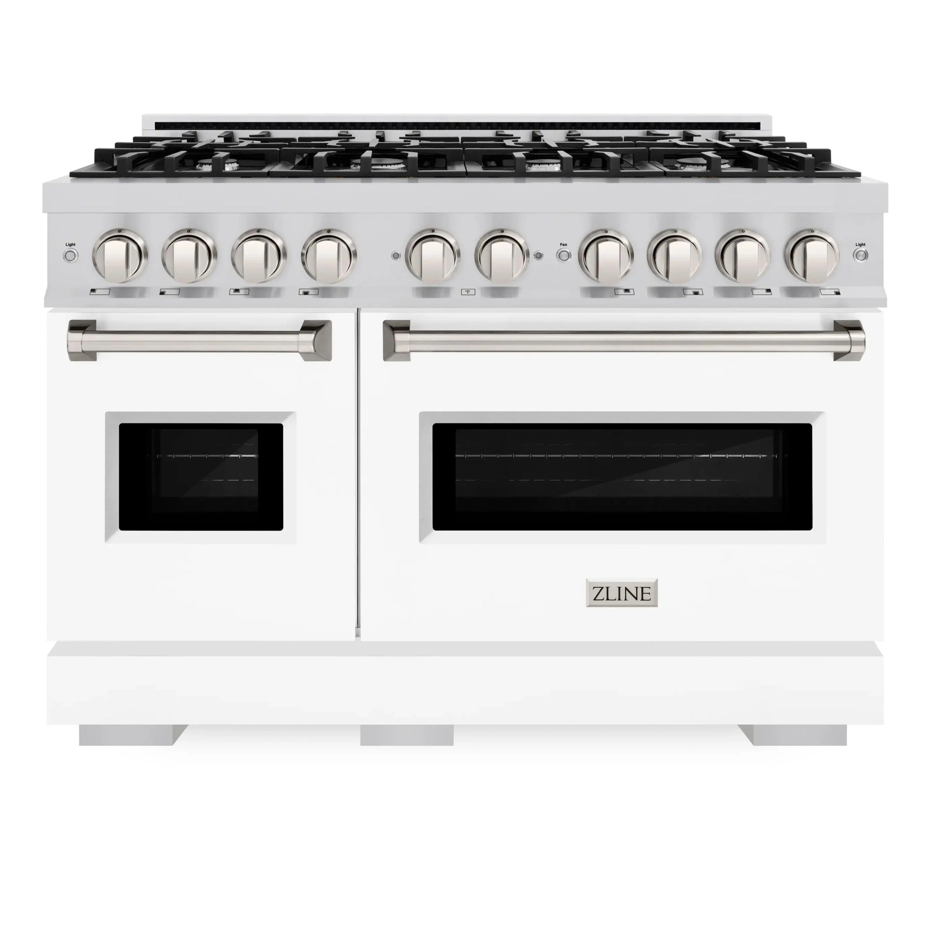 ZLINE 48-Inch Classic Series Dual Fuel Range with 8 Burner Gas Cooktop and 6.7 Cu. Ft. Electric Convection Oven in Stainless Steel with White Matte Doors (CDR-WM-48)