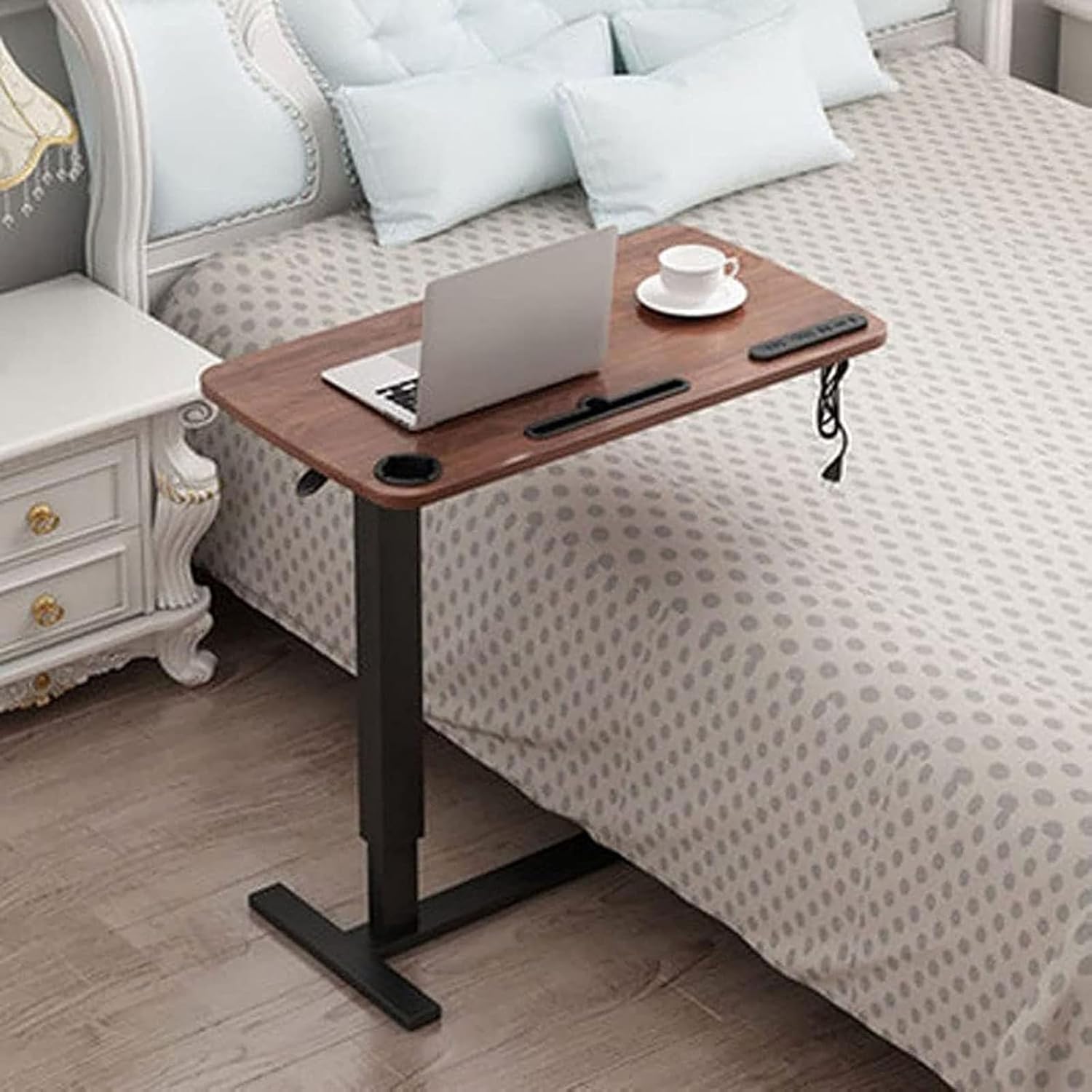 Overbed Table with Wheels, Adjustable Height Hospital Bed Table, Mobile Snack Table,for Laptop Bed Sofa Side Table Hospital Home Use(Natural)