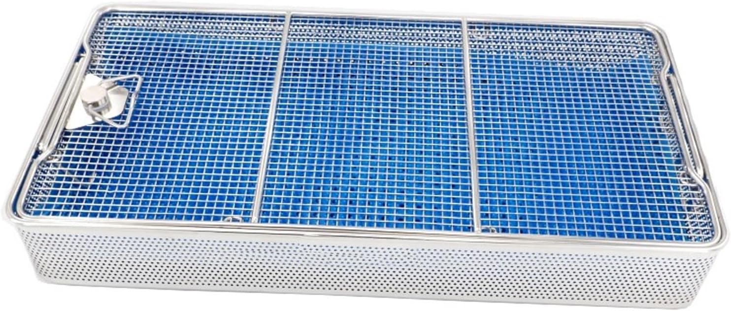 304 Stainless Steel High Temperature And High Pressure Sterilization Basket With Lid, Medical Surgical Instrument Sterilization Box, Equipped With Silicone Pad(15.7in*9.8in*2.8in)