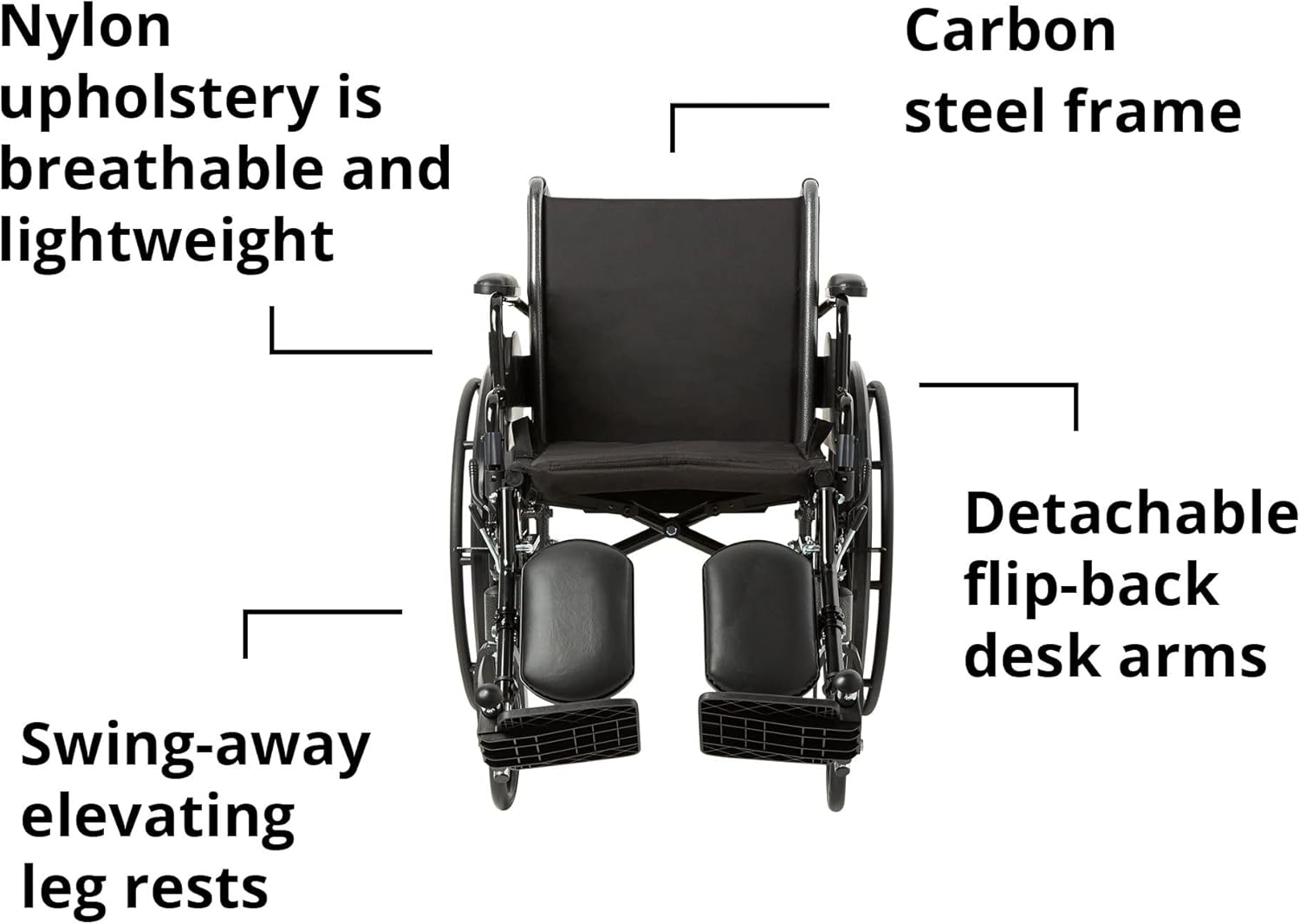McKesson Wheelchair, Swing Away Foot Leg Rest, Elevating Leg Rest, Desk Length Arms Flip Back, 18 in Seat, 300 lbs Weight Capacity, 1 Count