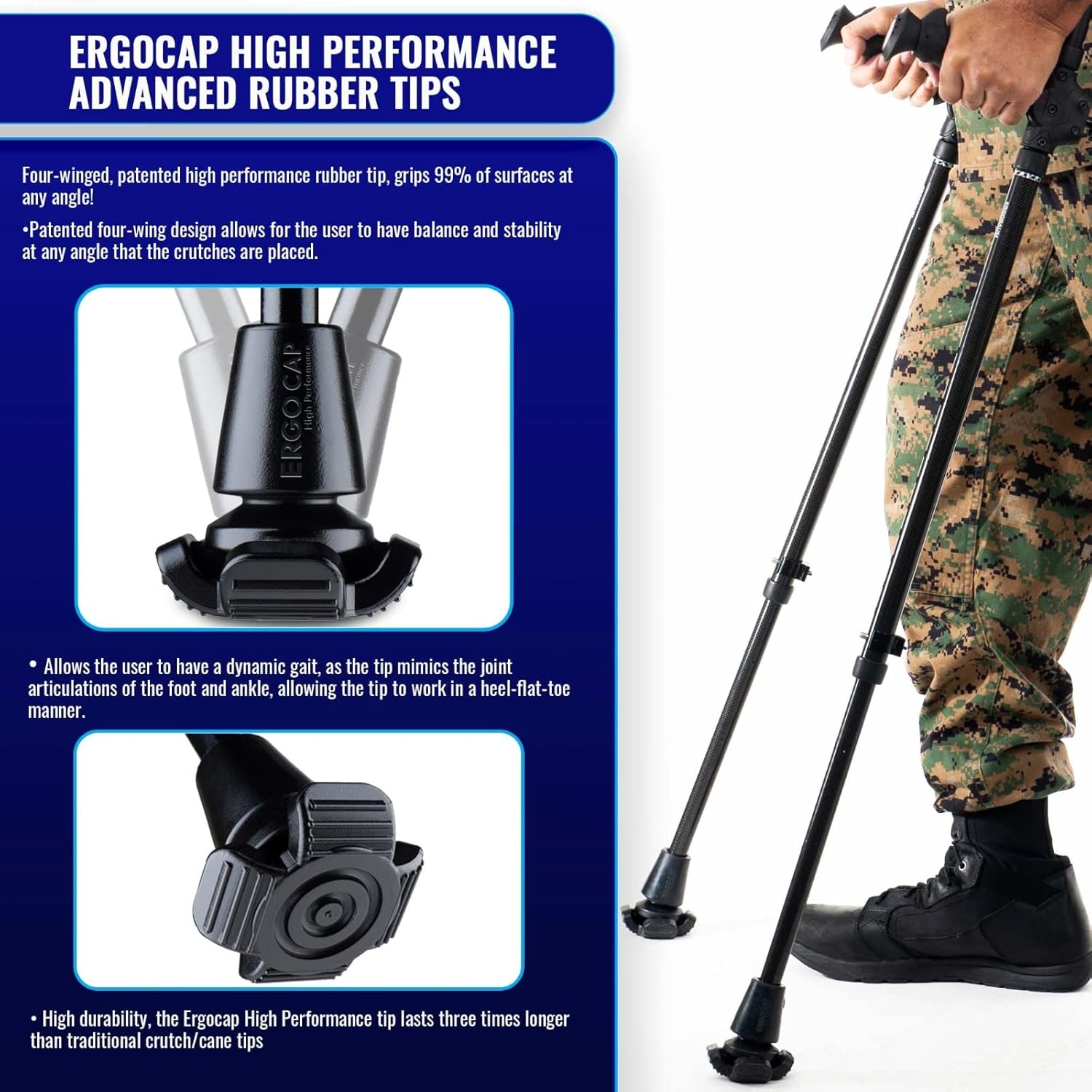 Ergobaum Dual Black Cobra(5' to 6'6'') Ergonomic Underarm Crutches (1 Pair) of Double-Function Shock Absorber Underarm Crutches with Arm Support (Real Carbon Fiber)