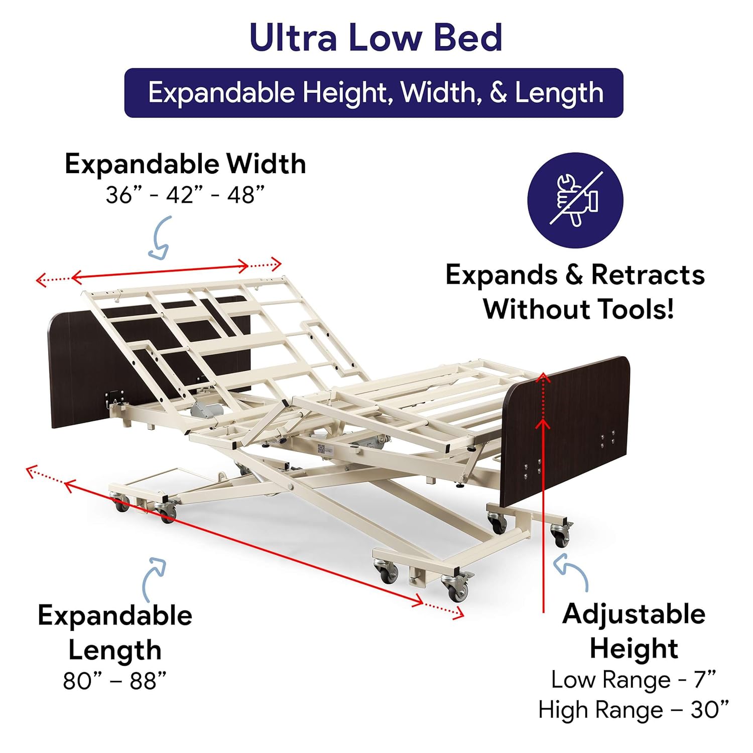 Ultra Wide and Low Adjustable Hospital Bed with 48