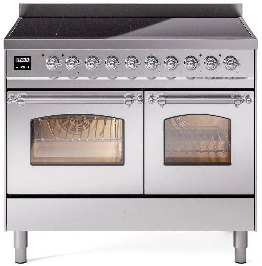 ILVE Nostalgie II 40-Inch Freestanding Electric Induction Range in Stainless Steel with Chrome Trim (UPDI406NMPSSC)