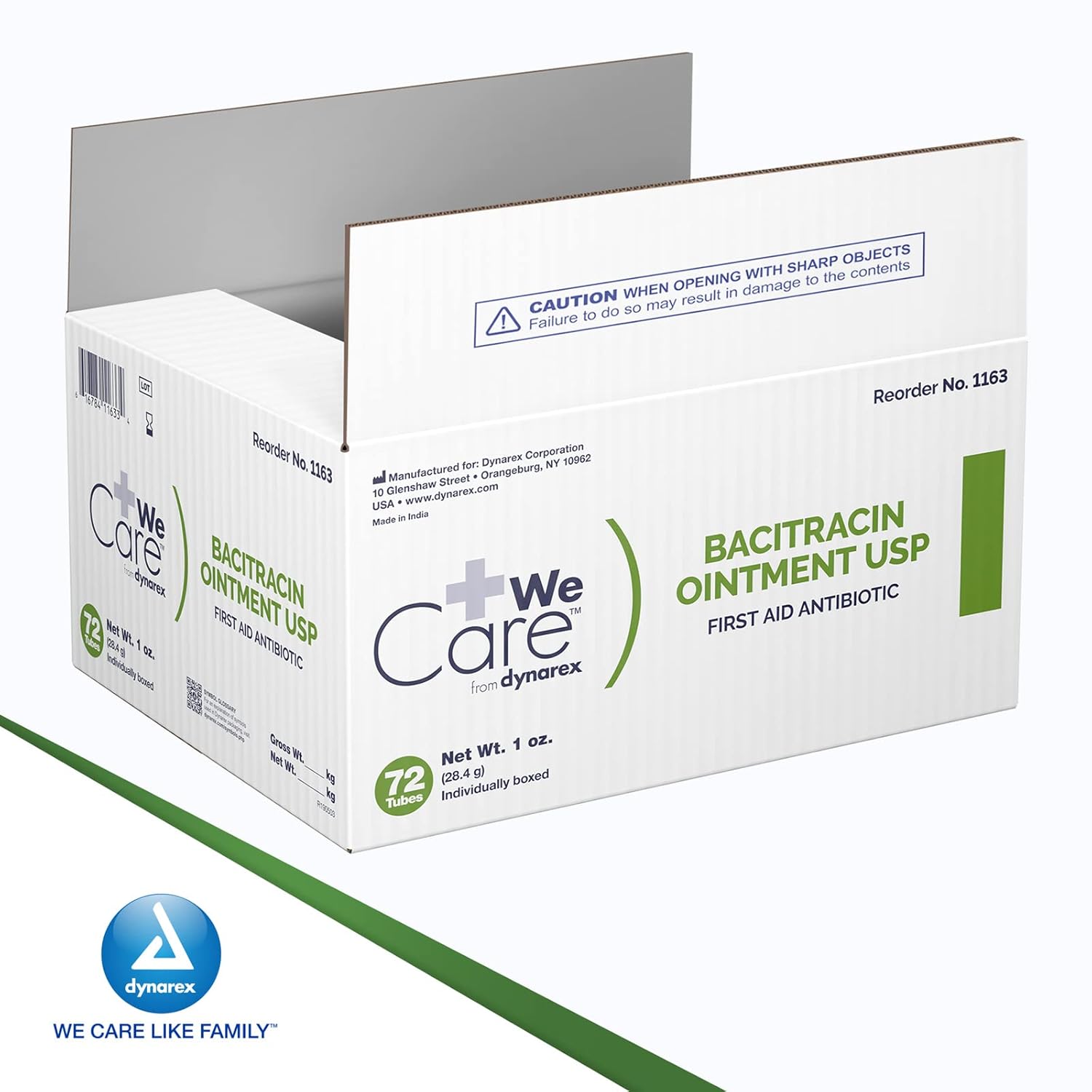 Dynarex Bacitracin Topical Ointment USP - First Response Wound Care Supplies for Minor Cuts, Scrapes & Burns - Helps Keep Wounds Clean - 1 Case - 72 Count, 1 oz. Tubes