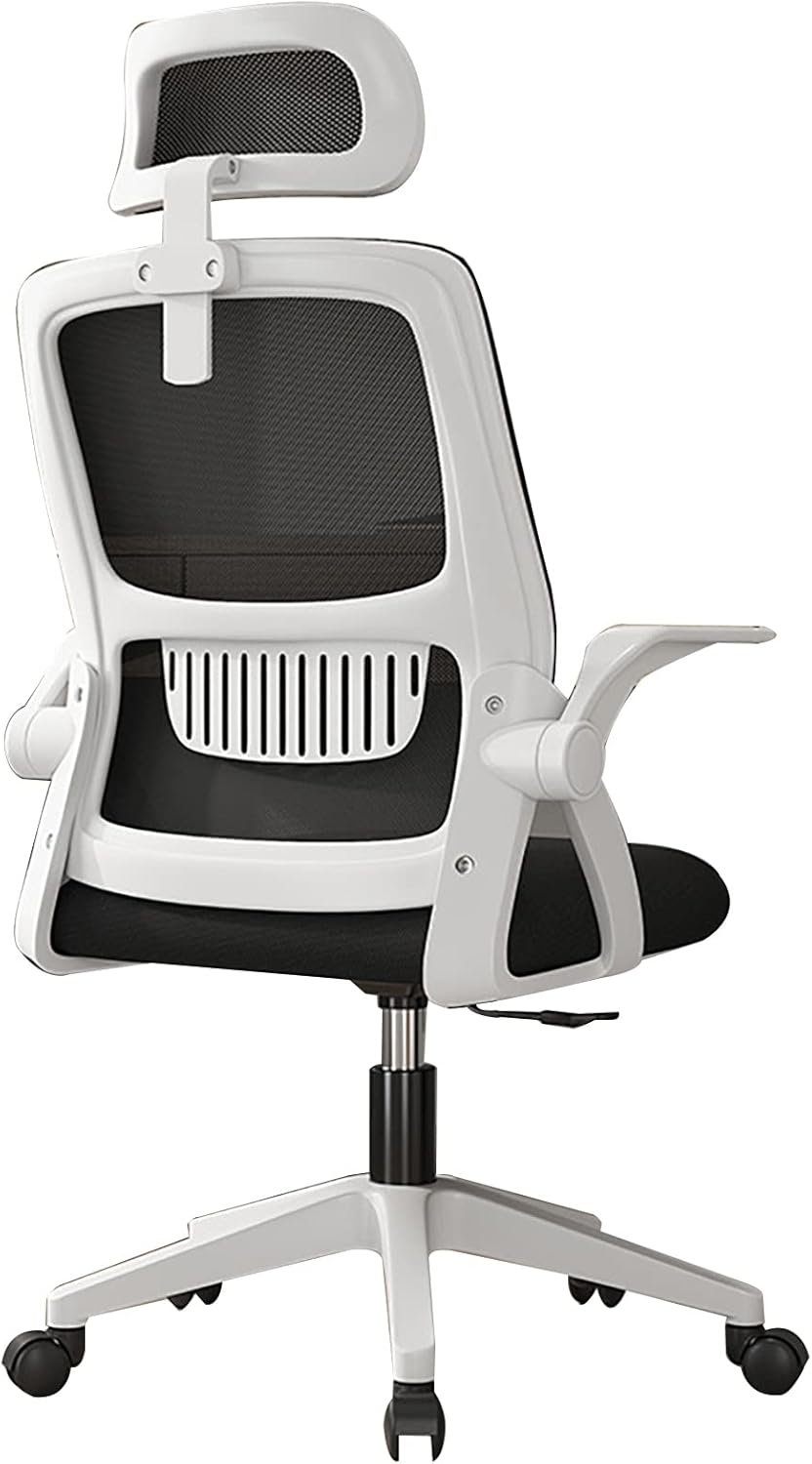 Office Chair Ergonomic Lumbar Support, High Back Mesh Computer Chair, Office Desk Chair Comfy, with Flip-up Arms, Adjustable Headrest, 360° Swivel, for Living Room, Bed(B