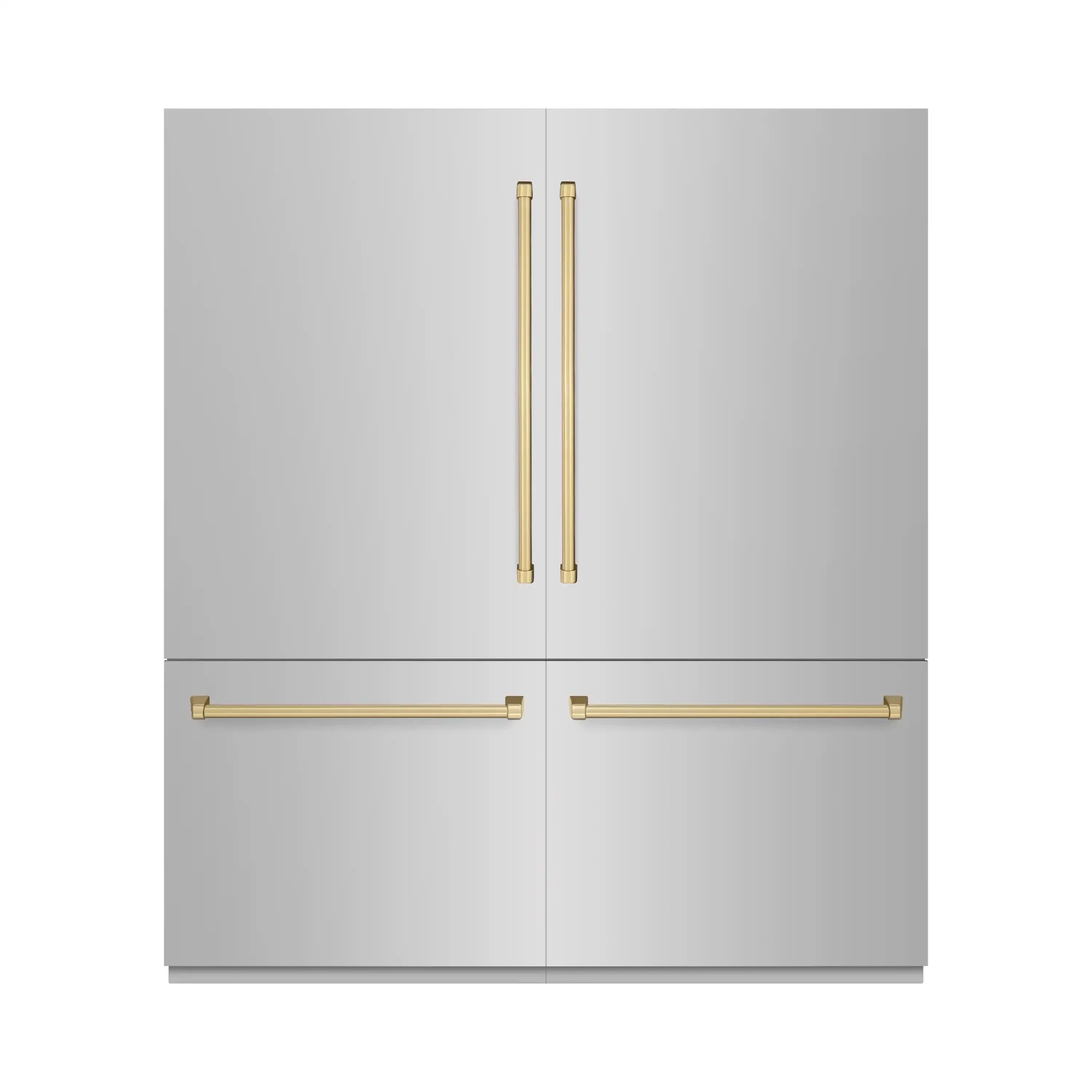 ZLINE Autograph Edition 72-Inch 39.6 Cu. Ft. French Door Built-In Bottom Freezer Refrigerator with Water Dispensers and Ice Makers in Stainless Steel with Champagne Bronze Accents (RBITZ-304-72CB)