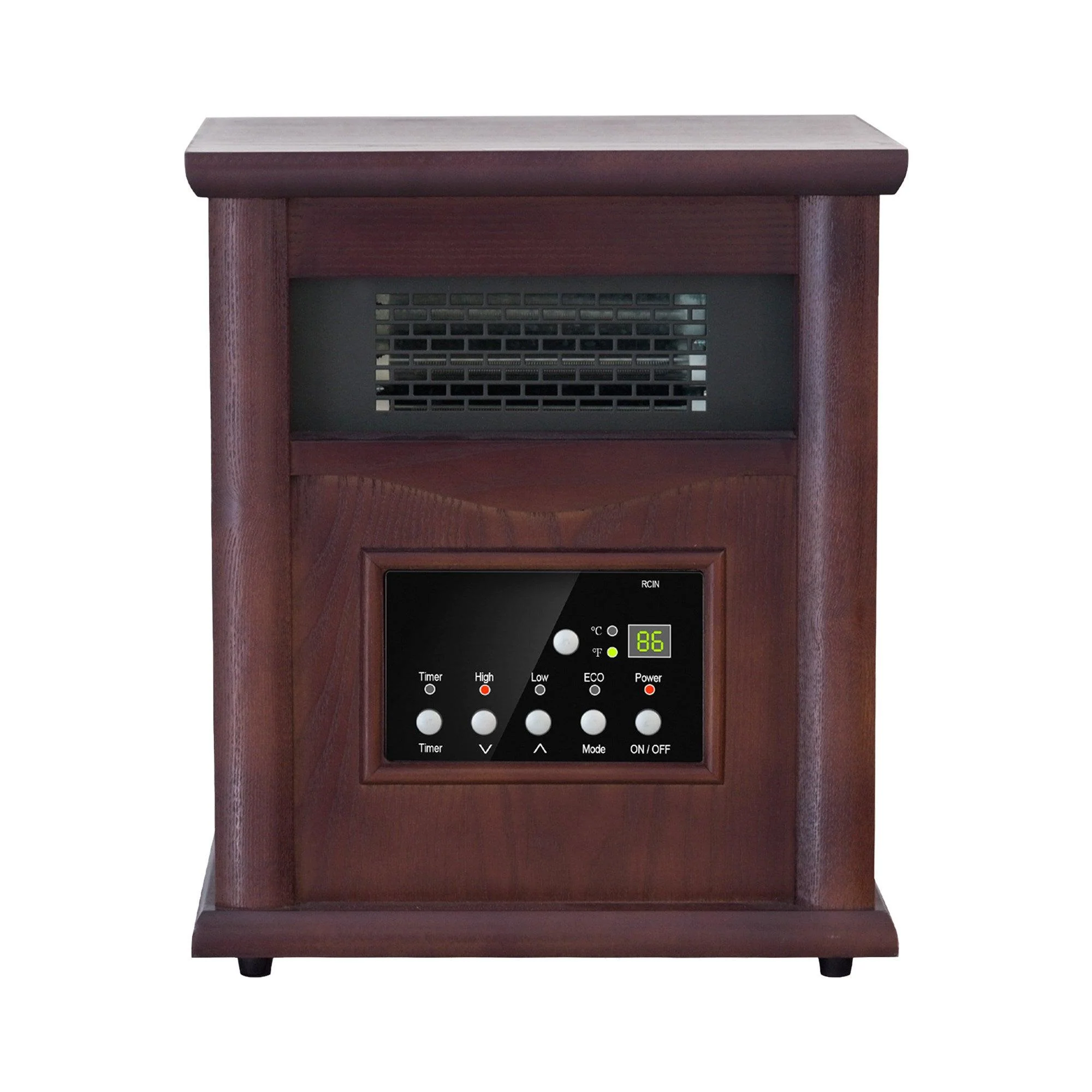 Parrot Uncle 1500-Watt Electric Cabinet with 4 Quartz Infrared Heater in Wood with LED Digital Screen, Remote Control and Timer