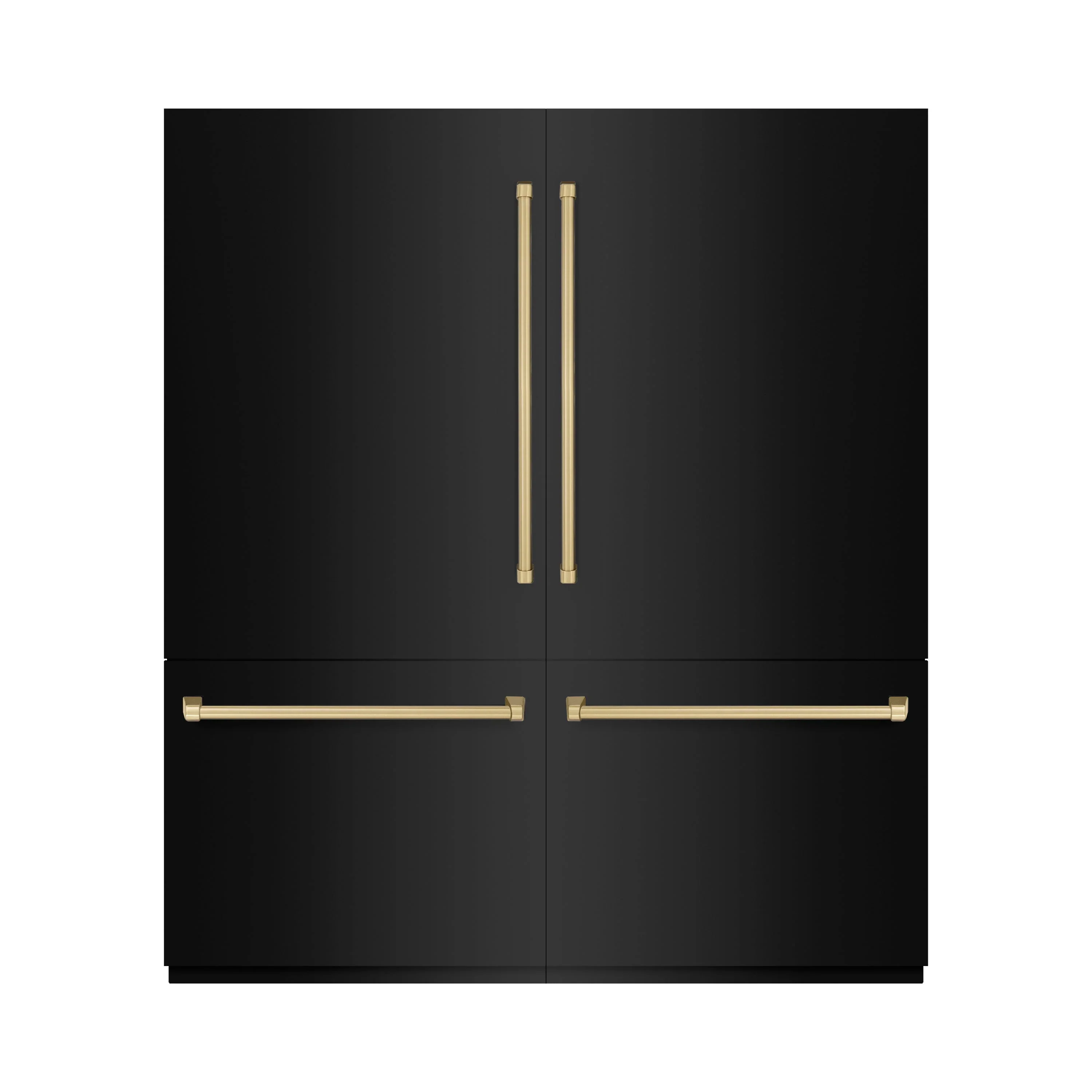ZLINE Autograph Edition 72-Inch 39.6 cu. ft. French Door Built-In Bottom Freezer Refrigerator with Water Dispensers and Ice Makers in Black Stainless Steel with Graphite Gray Interior and Champagne Bronze Accents (GRBITZ-BS-72-CB)