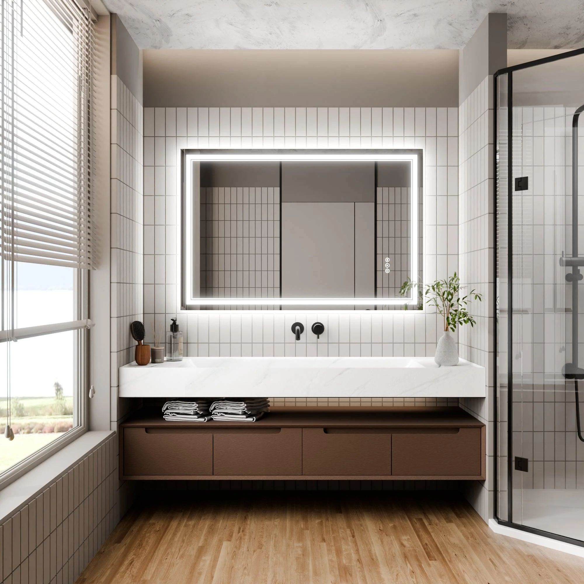 Parrot Uncle GlareGuard Anti-Fog Bathroom Dimmable Led Mirror Backlit Illuminated Mirror Touch Switch