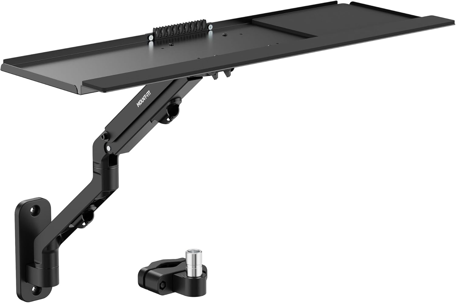 Mount-It! Keyboard Wall Mount with Pole Option, Adjustable Keyboard and Mouse Tray with Spring Arm, Full Motion Swivel Tilt Extension, Ergonomic Workstation for Medical, Office, and Sim Racing