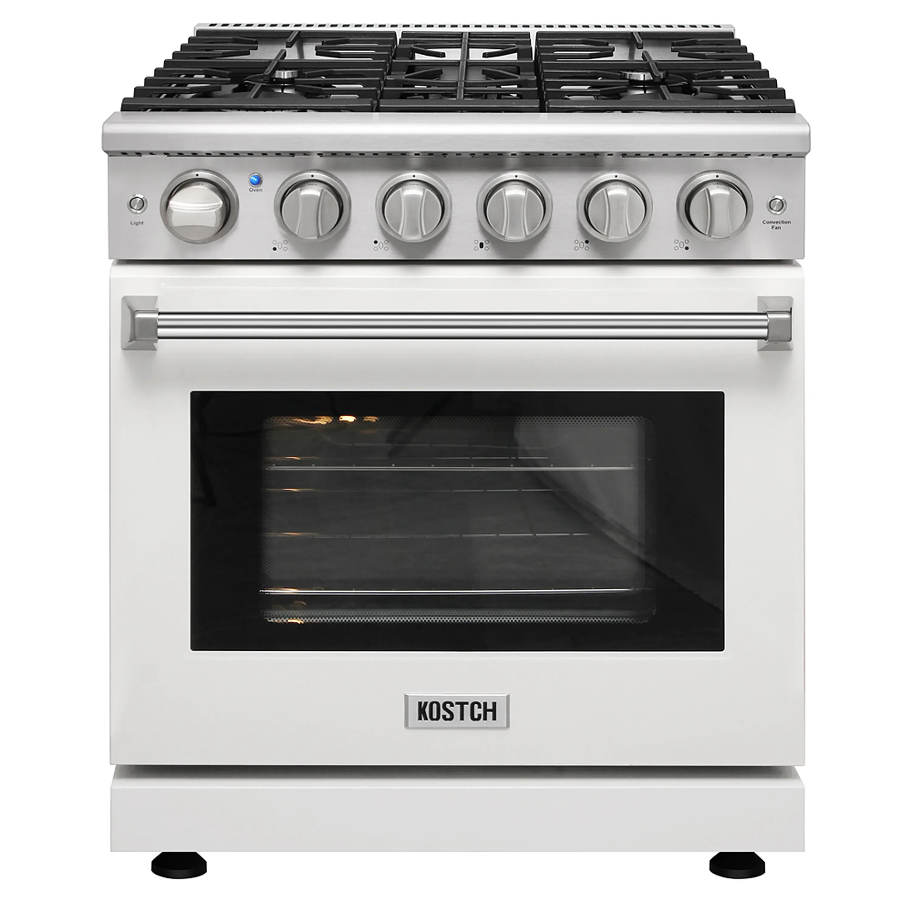 Kostch 30-Inch Gas Range with 5 Burners & 4.55 Cu. Ft. Convection Oven in White (KOS-30RG03M-W)
