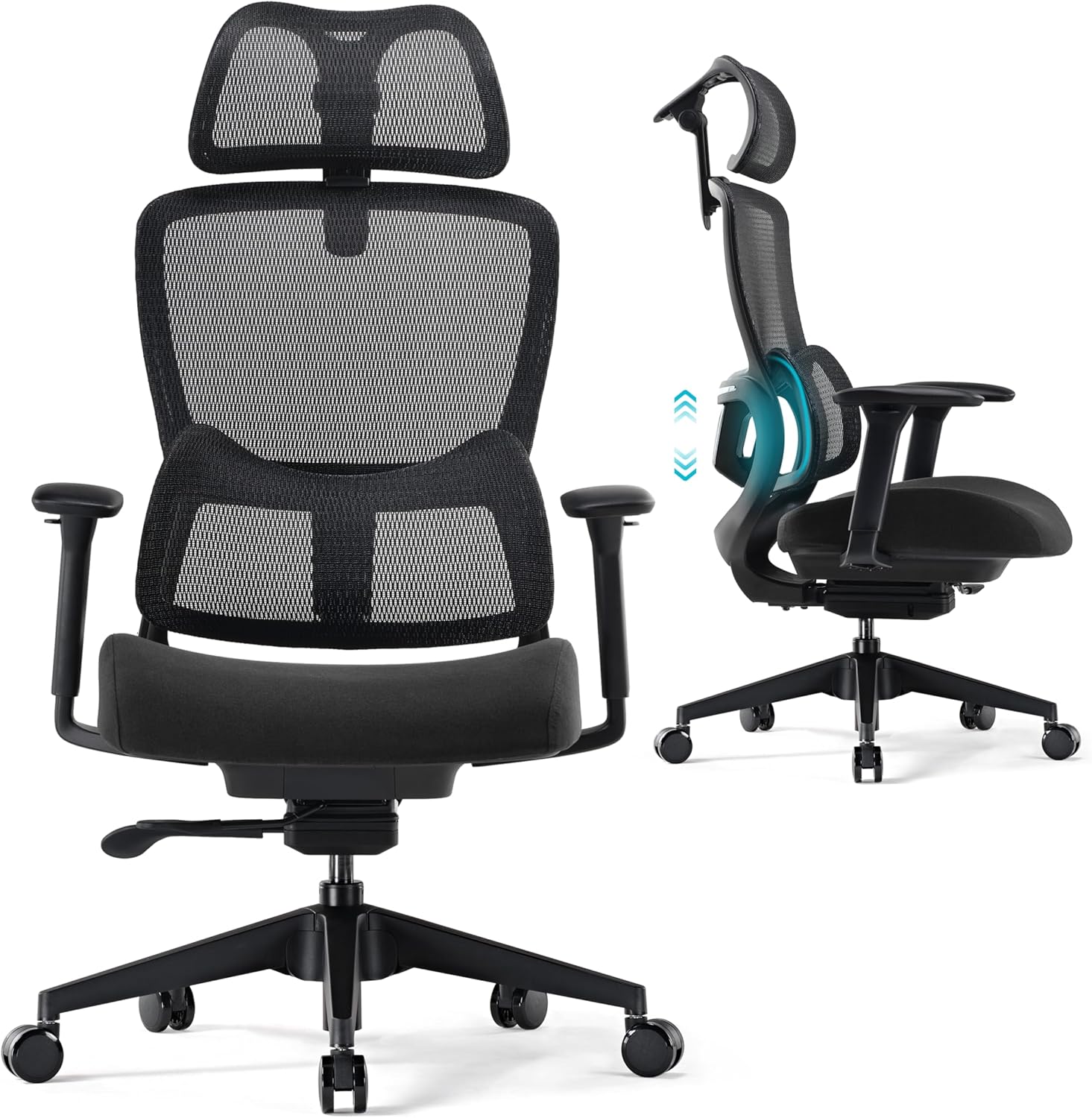 EUREKA ERGONOMIC Office Chair Mesh with Wheels, Ergonomic Chair with Lumbar Support, Home Office Desk Chair with Adjustable Seat Depth, 3D Armrest & Headrest, Black