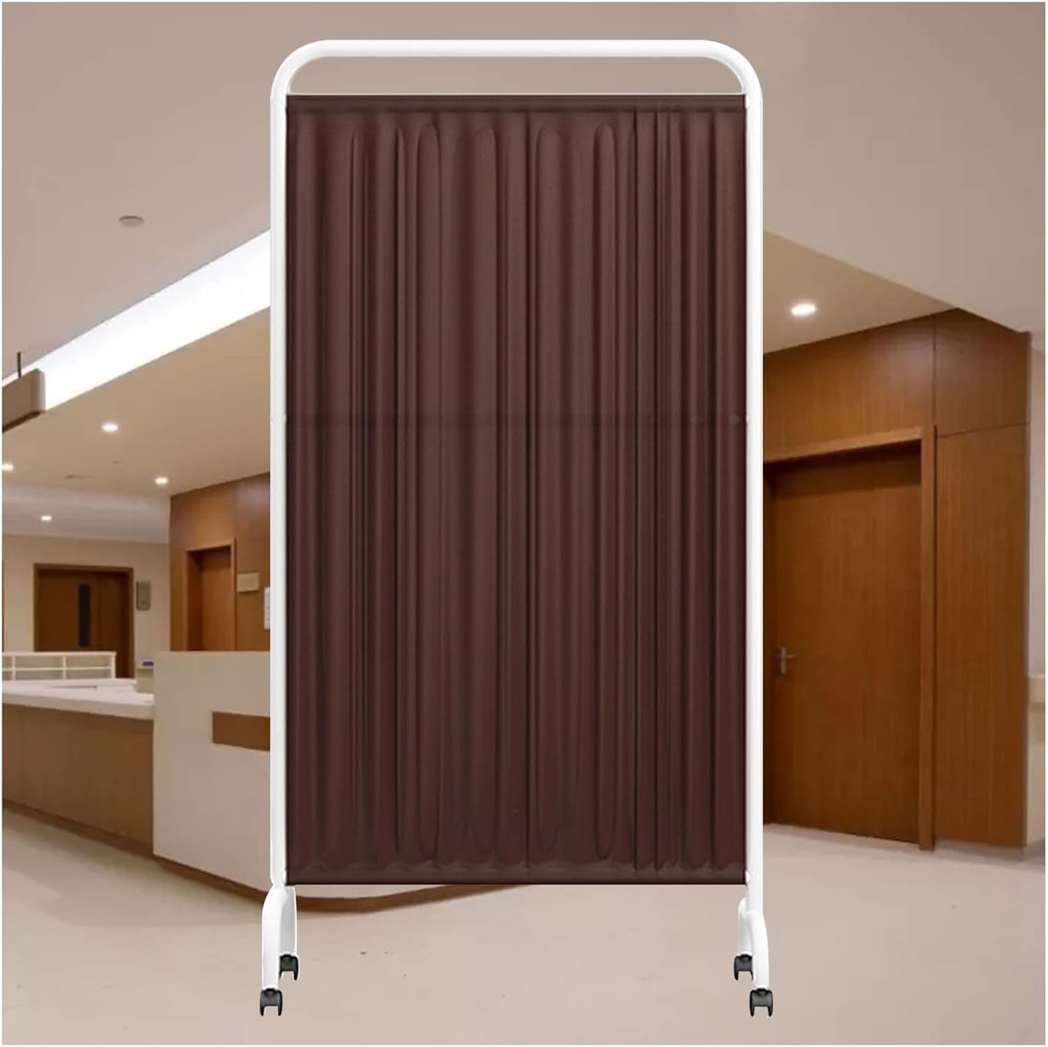 5-Panel Medical Privacy Screen - Adjustable Hospital Partition Wall with Brake Wheels, Ideal for Wards & Clinics, Temporary Privacy Solution (Brown)