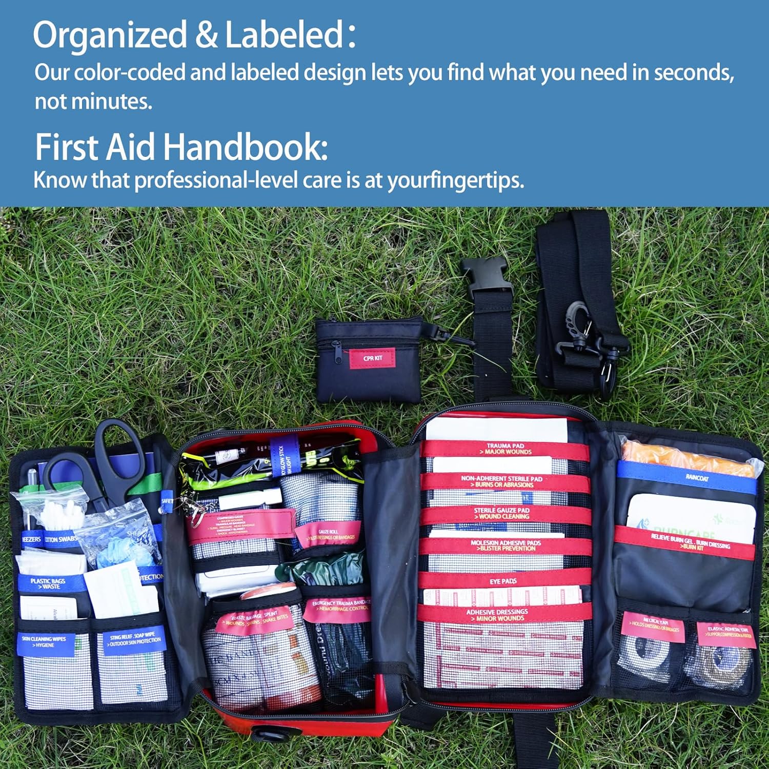 348-Piece Waterproof First Aid Kit- Comprehensive Trauma Kit for Marine/Boating/Camping/Hurricanes, Car & Home Emergency Medical Kits with Labeled Compartments, MOLLE System & CPR Kit
