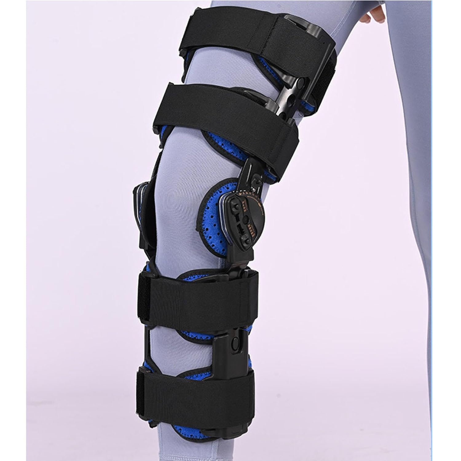 Adjustable Post-Operative Knee Brace Knee Immobilizer, Hinged Rom Knee Brace for Men Women, Knee Fixed Brace Bracket for Meniscus Ligament Injury, With Strap, Black