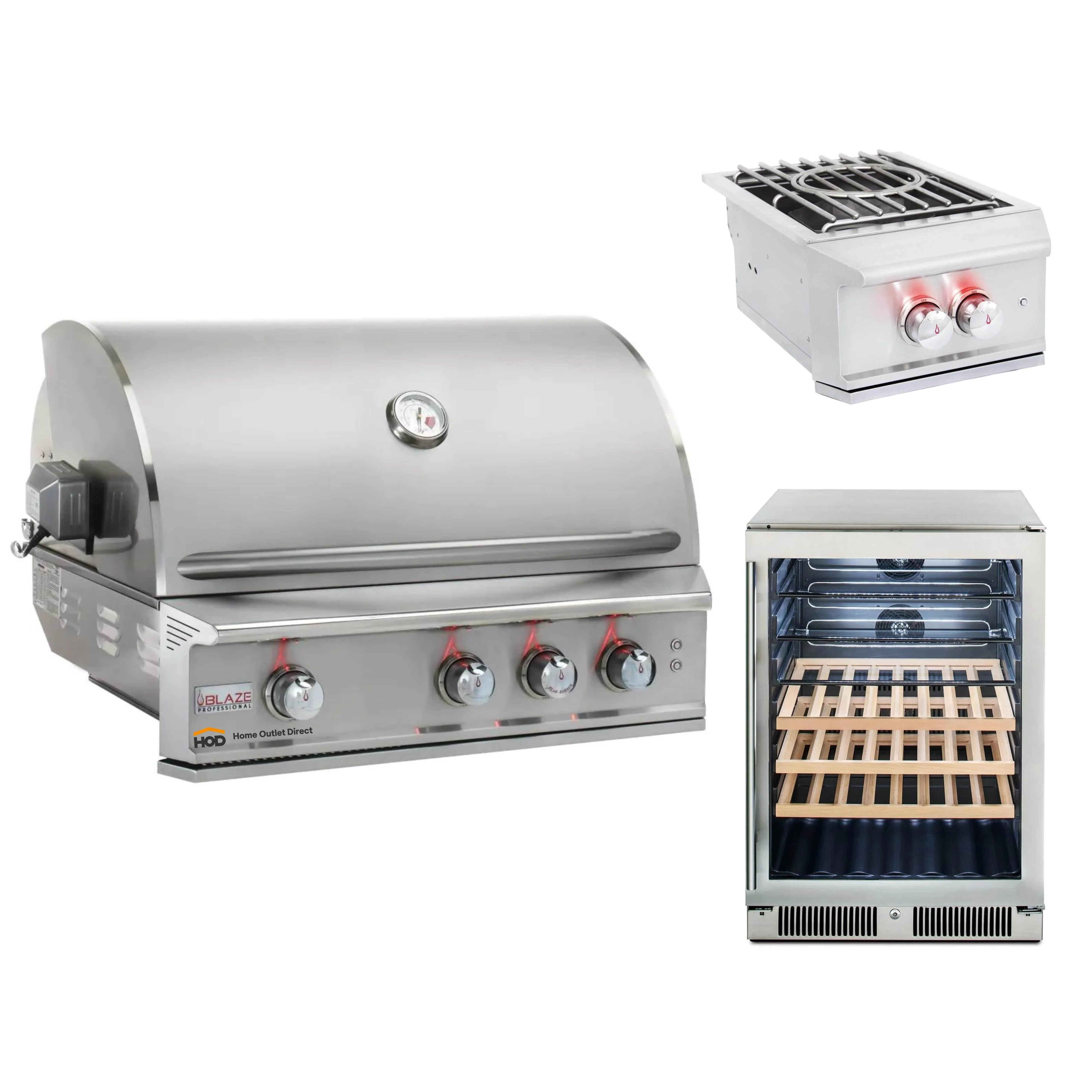 Blaze Grill Package - Professional LUX 34-Inch 3-Burner Built-In Natural Gas Grill, Side Burner and Beverage Center in Stainless Steel