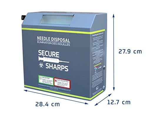 AP5 Sharps Disposal Needle Box Container Wall Mount, 12 Gauge Steel Tamper Proof Premium Powder Coated, 5.4 Quart Grey Sharps Container