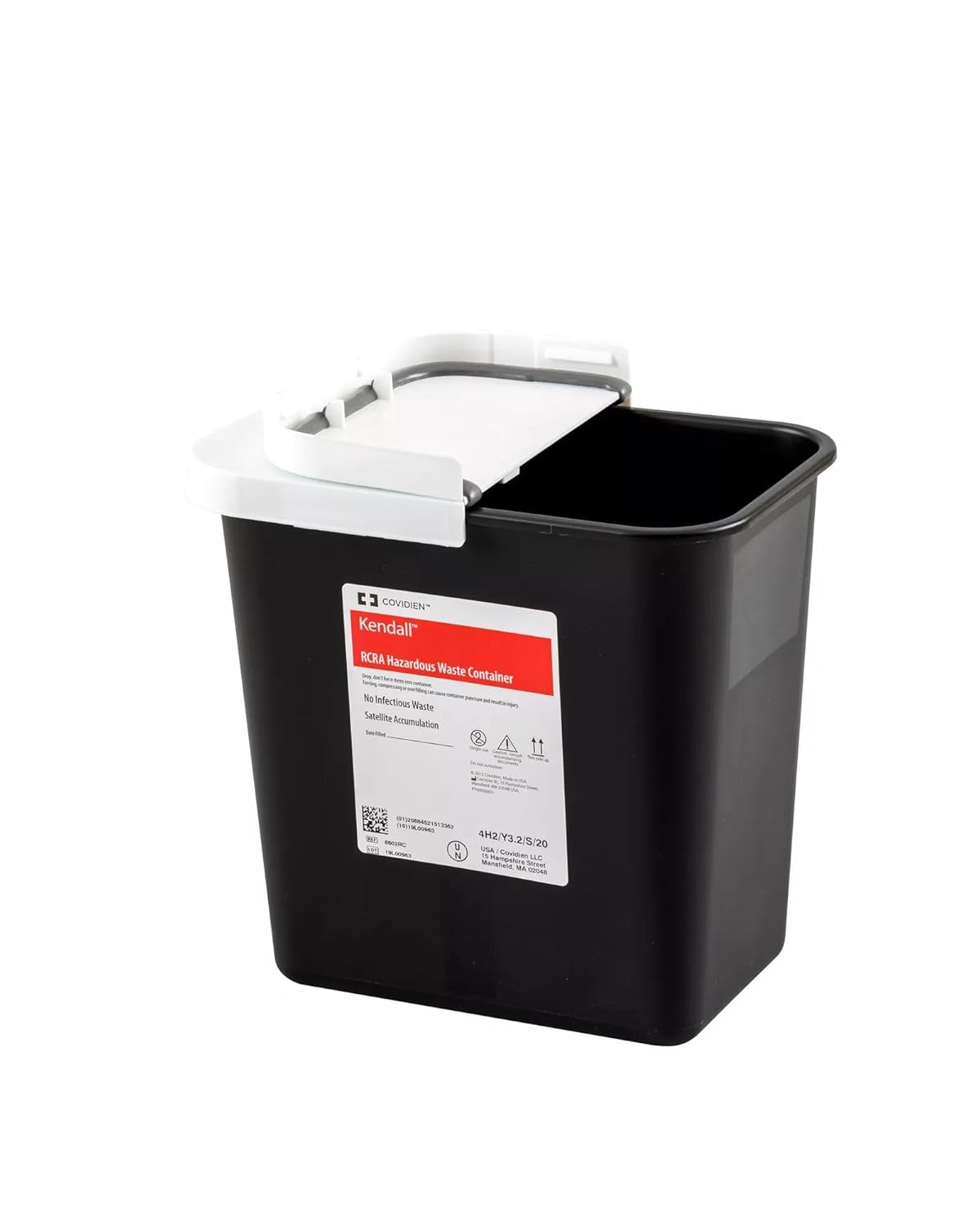 Cardinal Health™ SharpSafety™ RCRA Hazardous Waste Container with Hinged Lid, 2GAL, Black, 10.5 x 10 x 7.25IN, Case of 20