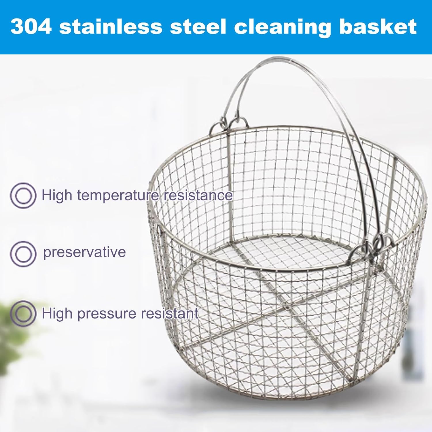 Round Sterilisation Basket, Stainless Steel Instrument Cleaning Tray, Mesh 10mm/0.4in, for Laboratories, Hospitals, Dental Clinics(45x30cm/17.7x11.8in)