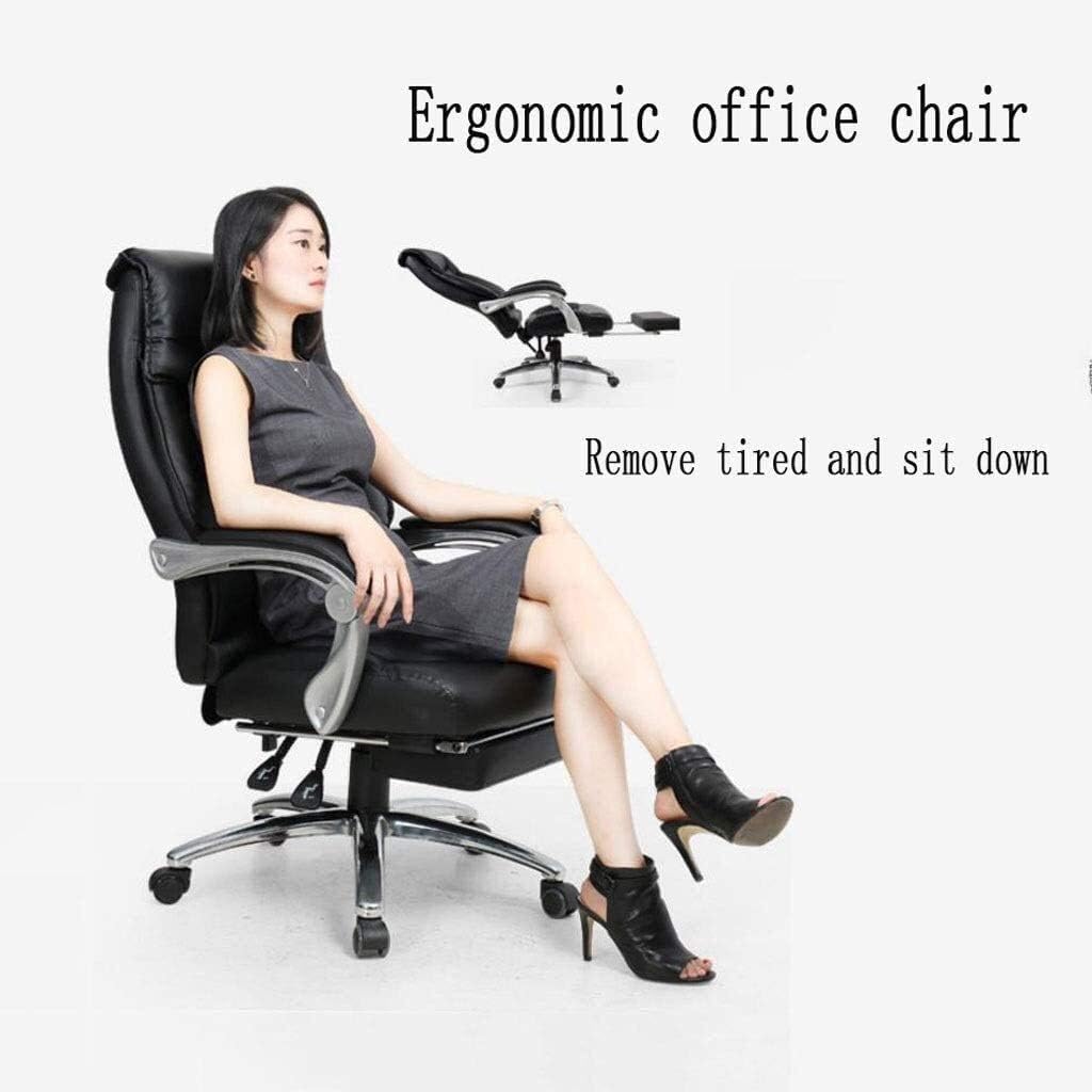 Executive Swivel Adjustable Swivel Office Desk Chair with Armrests Lumbar Support Desk Ergonomic Chair Chair Home Office Chair Leather Boss Chair Swivel Chair Study Room Ba,Black-With footrest