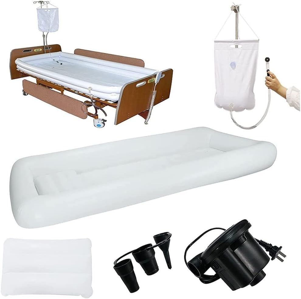 Inflatable Medical Bathtub Shower Kit, Bed Bathing Aid for Disabled, Elderly, Bedridden or Injured Patients with Electric Air Pump and Water Bag