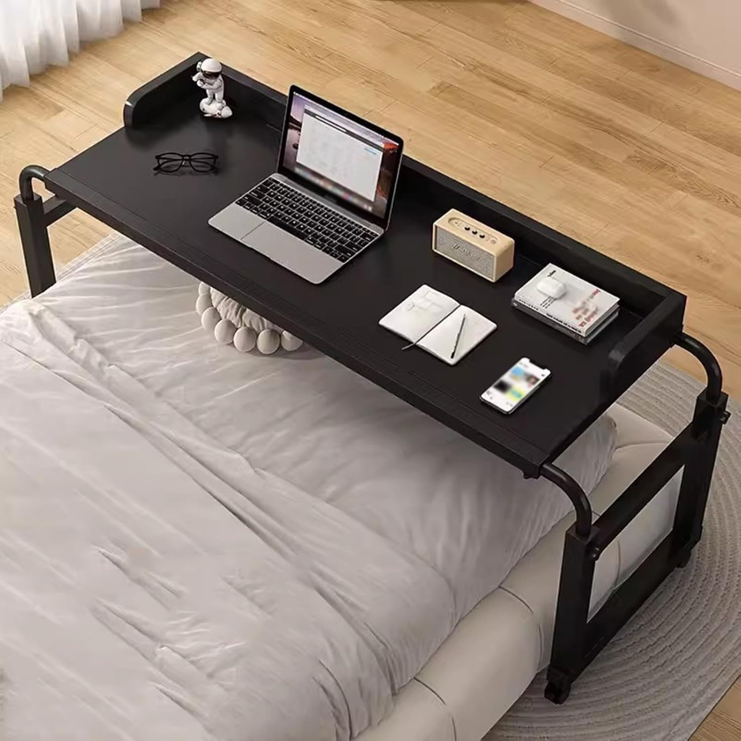 Bedside Desk，Over Bed Laptop Trolley Desk Overbed Medical Table Over Chair Table Adjustable Height Overbed Table Adjustable Height with Wheels(Color:Black+)