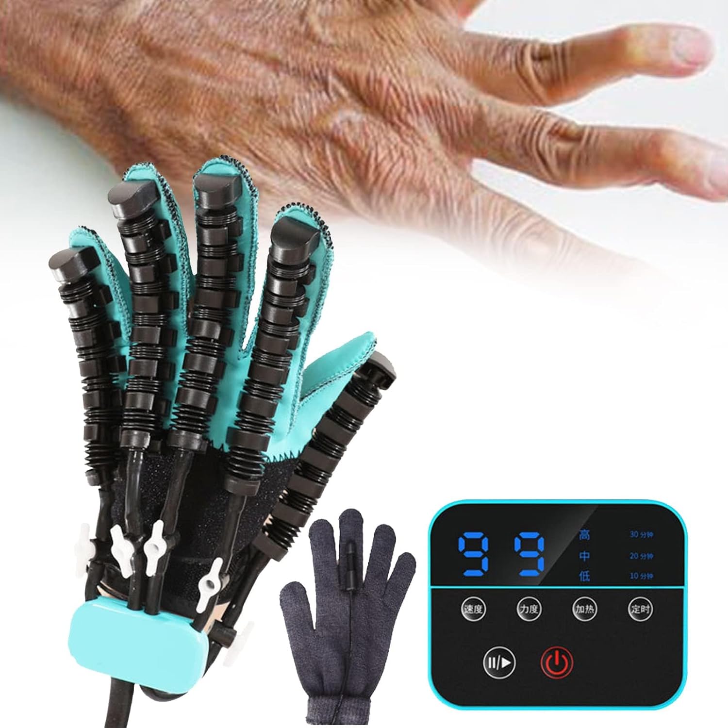 Rehabilitation Robot Gloves, Electric Finger Hand Training Glove Device, Hand Stroke Hemiplegia Recovery Equipment, Rehab Exerciser Robotic Glove, Adjustable Strength and Temperature ( Size : RIGHT L