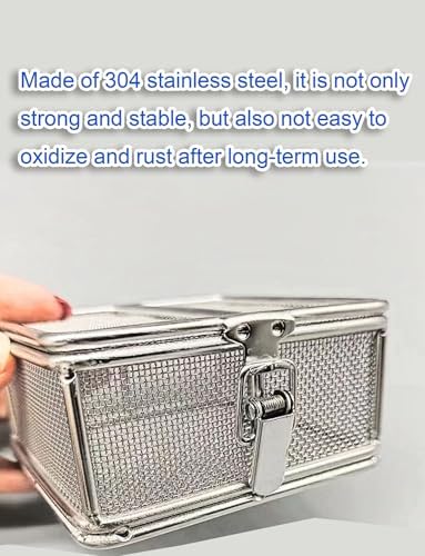 304 Stainless Steel Sterilization Basket with Lid, Metal Lab Trays, Perforated Instrument Tray for Hospitals & Clinics, Durable Mesh Storage Solution
