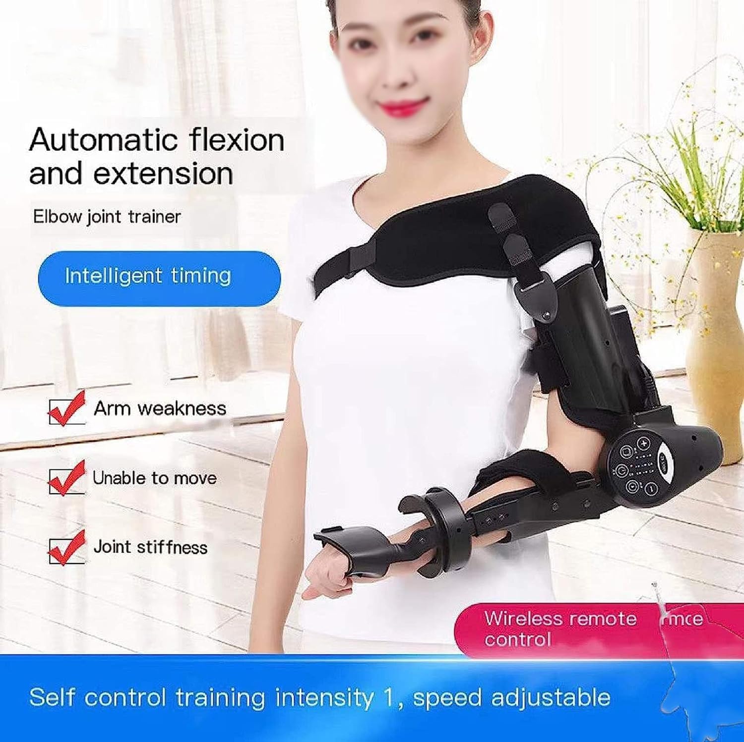 Electric Elbow Rehabilitation Device, Wireless Intelligent Button Control, Precise Control Of the Extension and Flexion Angle, Hinged Elbow Support Arm Exerciser for Stroke Hemiplegic Patients(Left)