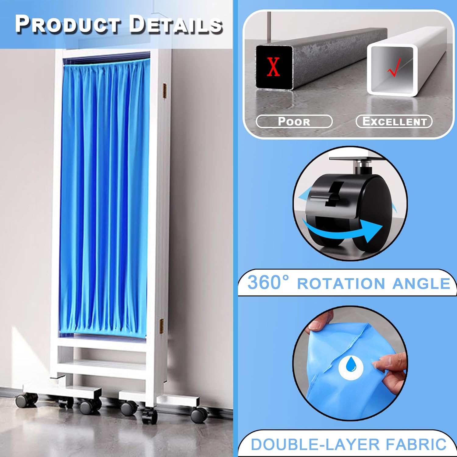 saun Sturdy Medical Privacy Screens,Waterproof Nylon Fabric,Compact and Foldable Rolling Medical Privacy Screen with Silent Wheels,Suit for Hospitals,Clinics and Nursing Homes (3-8Panel) (Four)