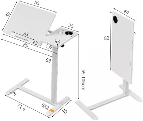 Over The Bed Table with Wheels Foldable, Mobile Laptop Over Bed Desk Computer Desk, with Adjustable Tilt Board, Height Adjustable, for Home, Hospital(White)