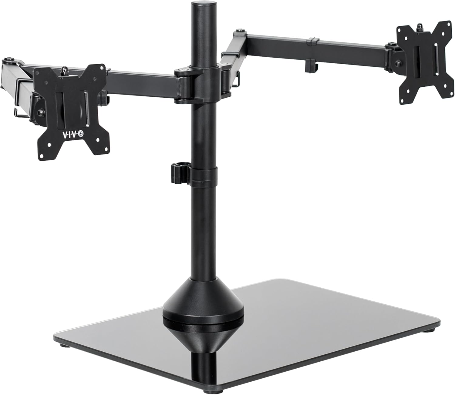 VIVO Freestanding Dual Ultrawide Monitor Stand with Sleek Glass Base and Adjustable Arms, 2 Screens up to 38 inches and 22 lbs Each, Black, STAND-V038FG