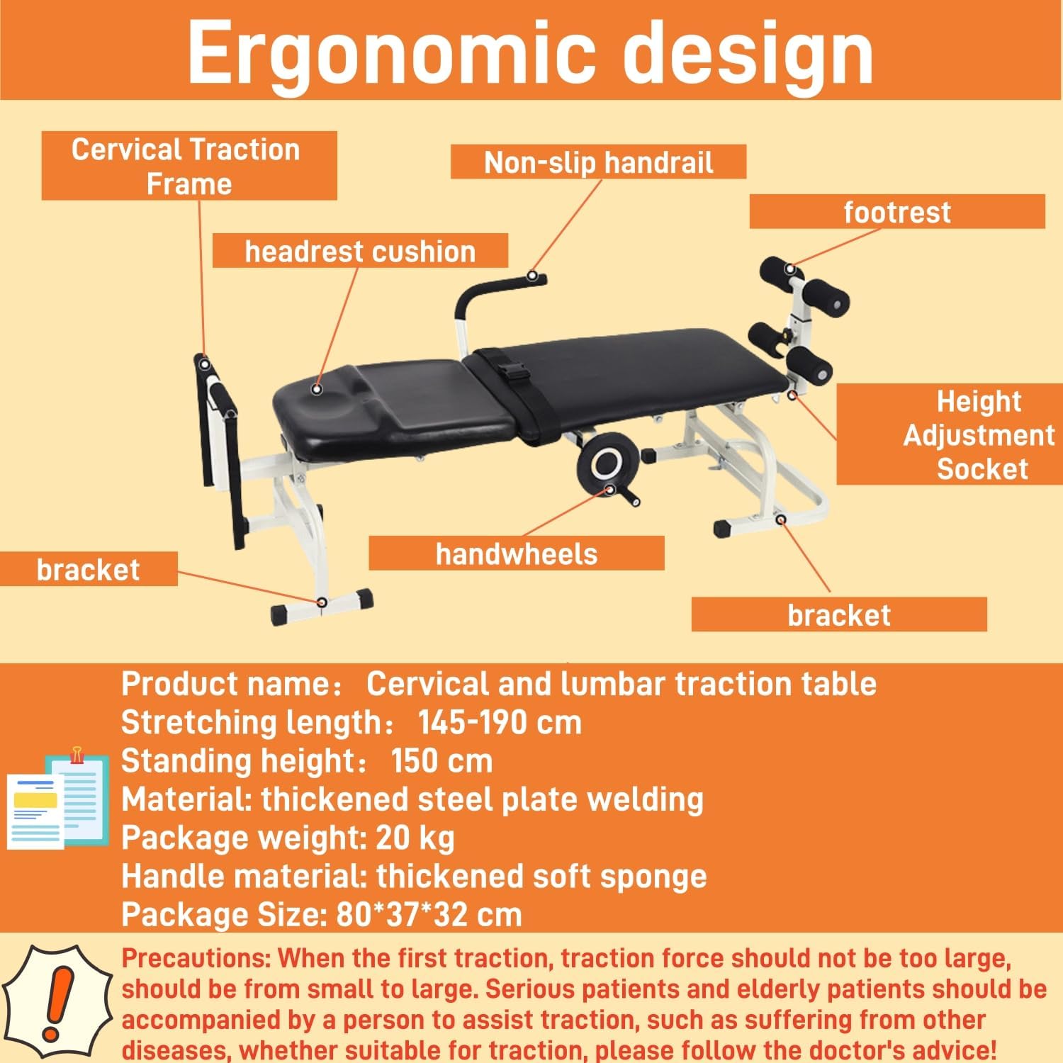 Cervical Vertebra Traction Table, Back Stretch Bench, Waist Bed, Body Spinal Decompression, Cervical Vertebra and Lumbar Vertebra Massage Bed, Physical Heal Extension Device