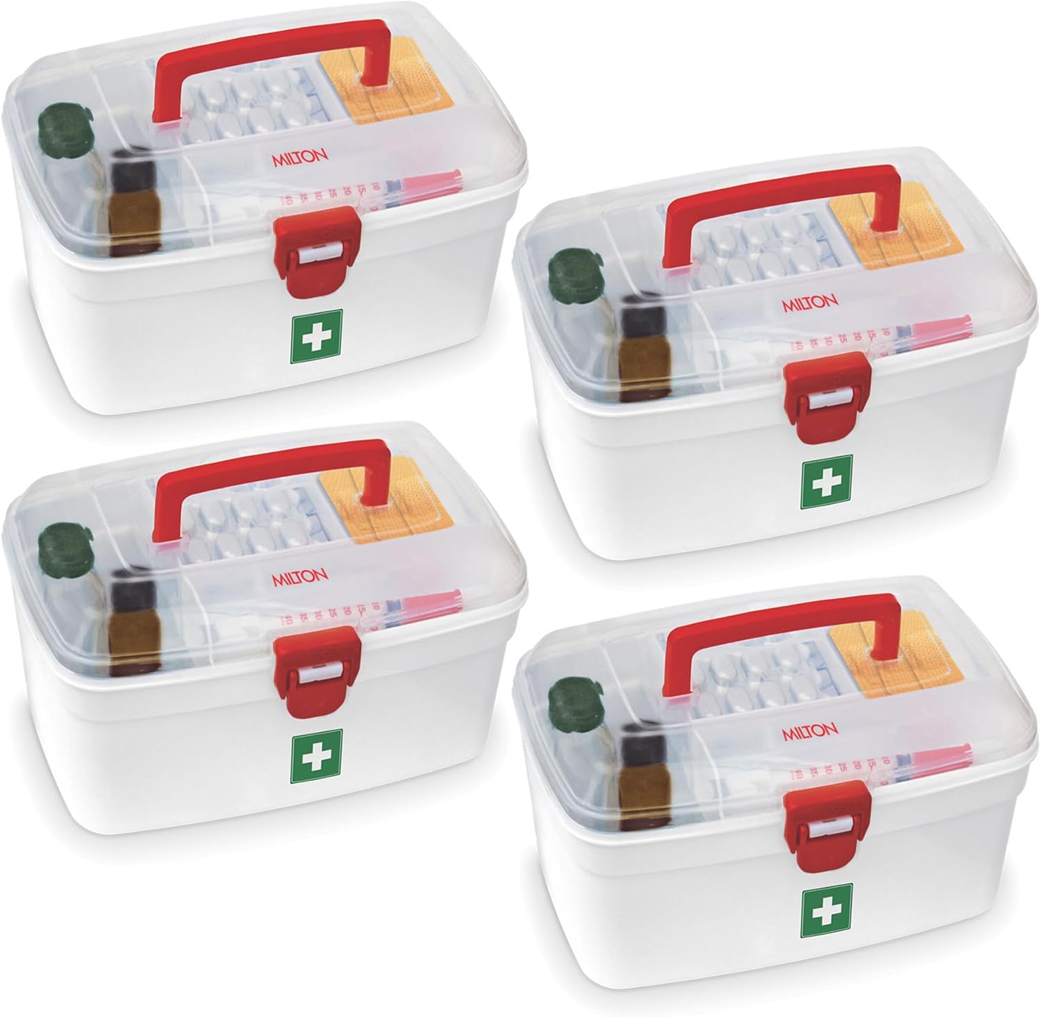 MILTON BPA-Free Emergency Indoor Outdoor Medical Utility Cabinet Organizer Detachable Tray Medical Box (White) -Set of 4