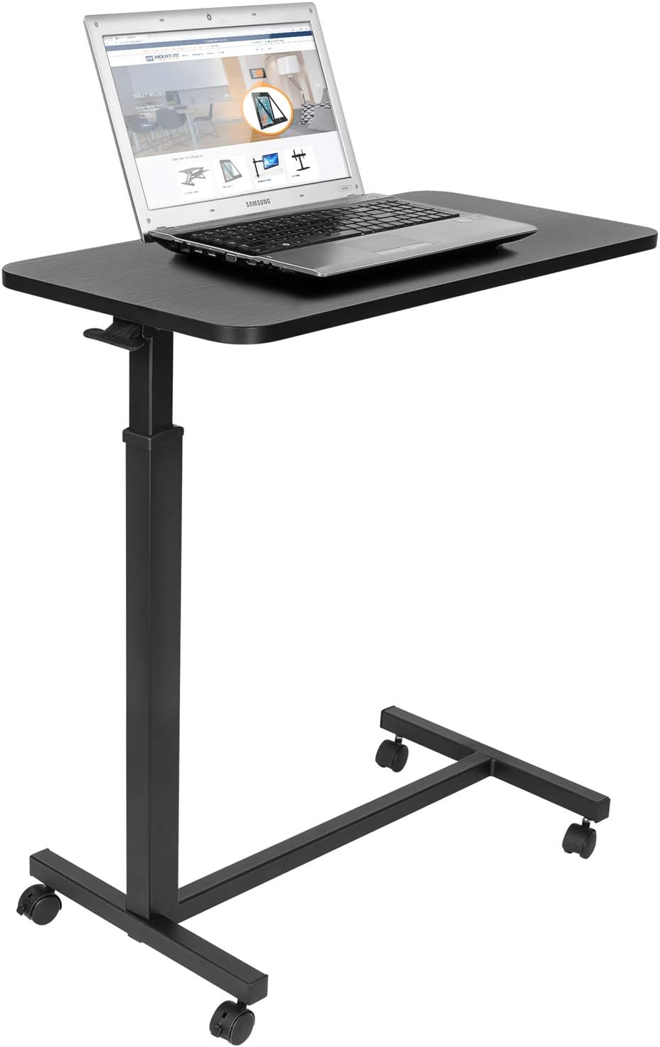 Mount-It! Overbed Table with Wheels | Flat Rolling Bed Side Tray Table for Medical or in-Home Use | Height Adjustable Hospital Table with Locking Casters