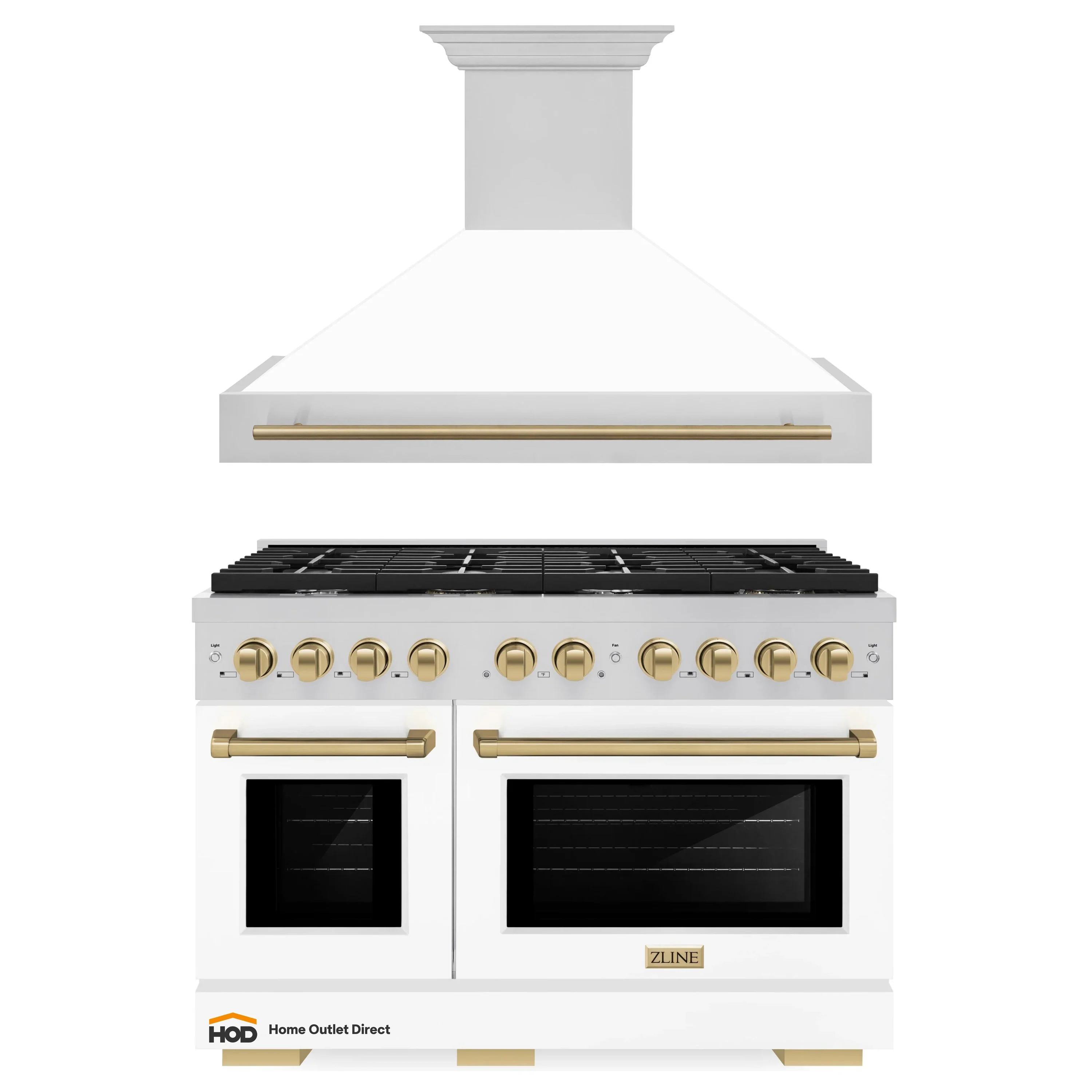 ZLINE Autograph Edition 2-Piece Appliance Package - 48-Inch Gas Range & Wall Mounted Range Hood in Stainless Steel and White Door with Champagne Bronze Trim (2AKPR-SGRWMRH48-CB)
