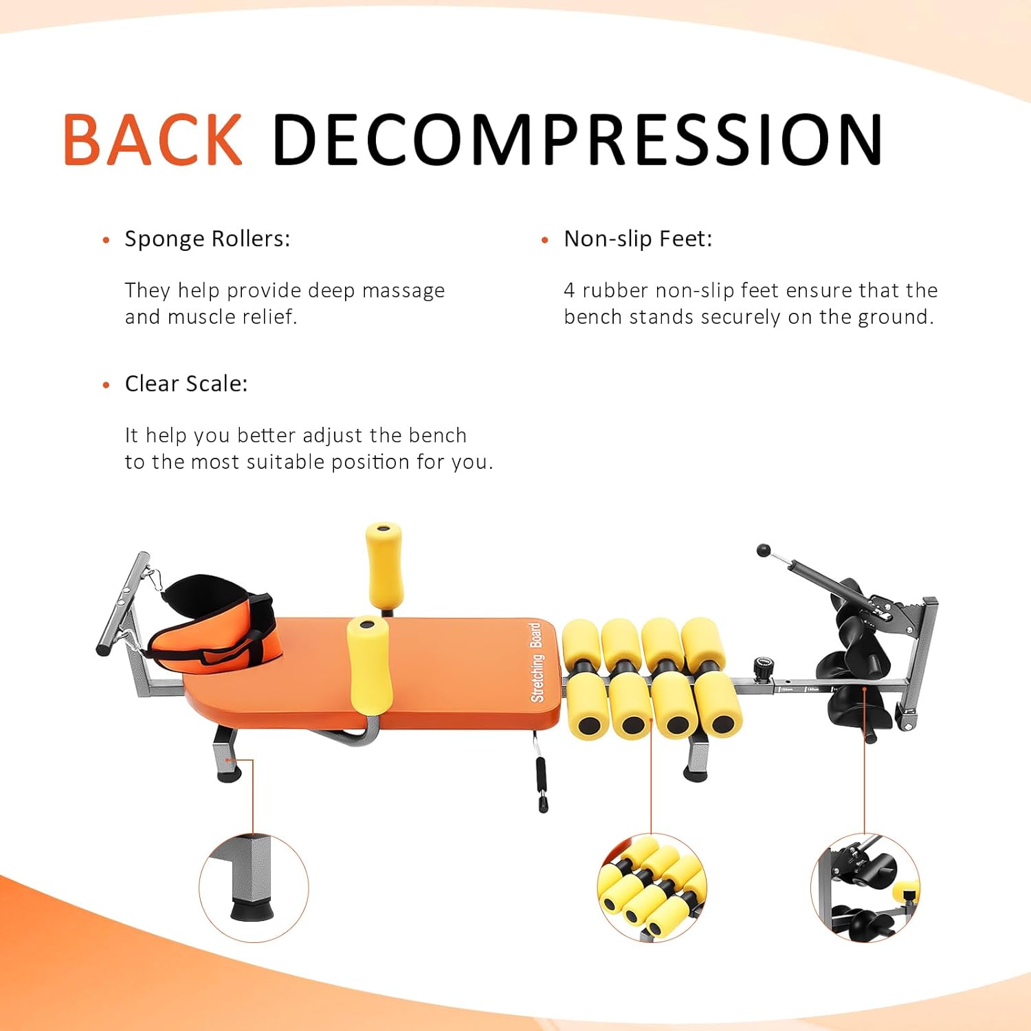Inline Back Stretch Bench, Cervical Traction Full Body Stretching Device Lumbar Alleviate Table & Knee Decompression Stretcher Realign Vertebrae Straight Back Extension Bench for Tension Relief Home