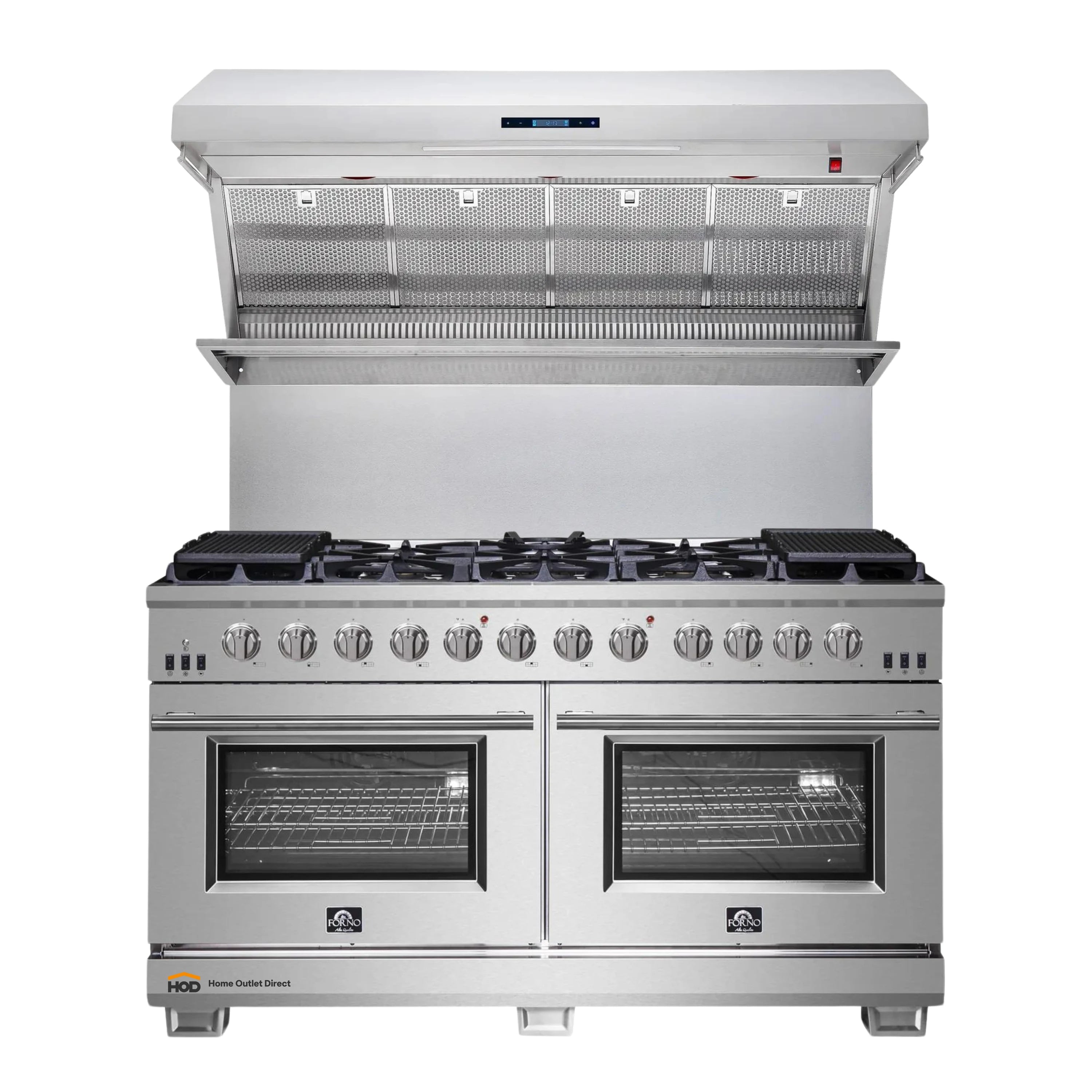 Forno 2-Piece Appliance Package - 60-Inch Gas Range and Wall Mount Range Hood in Stainless Steel