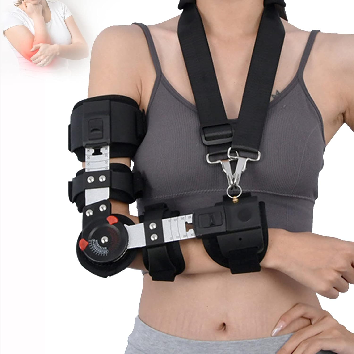 Elbow Brace - Hinged Support Sling Stablizer for Dislocated Arm - Adjustable Splint and Shoulder Strap - Mend Women Sports Surgery Injury Recovery Pain Relief,Left
