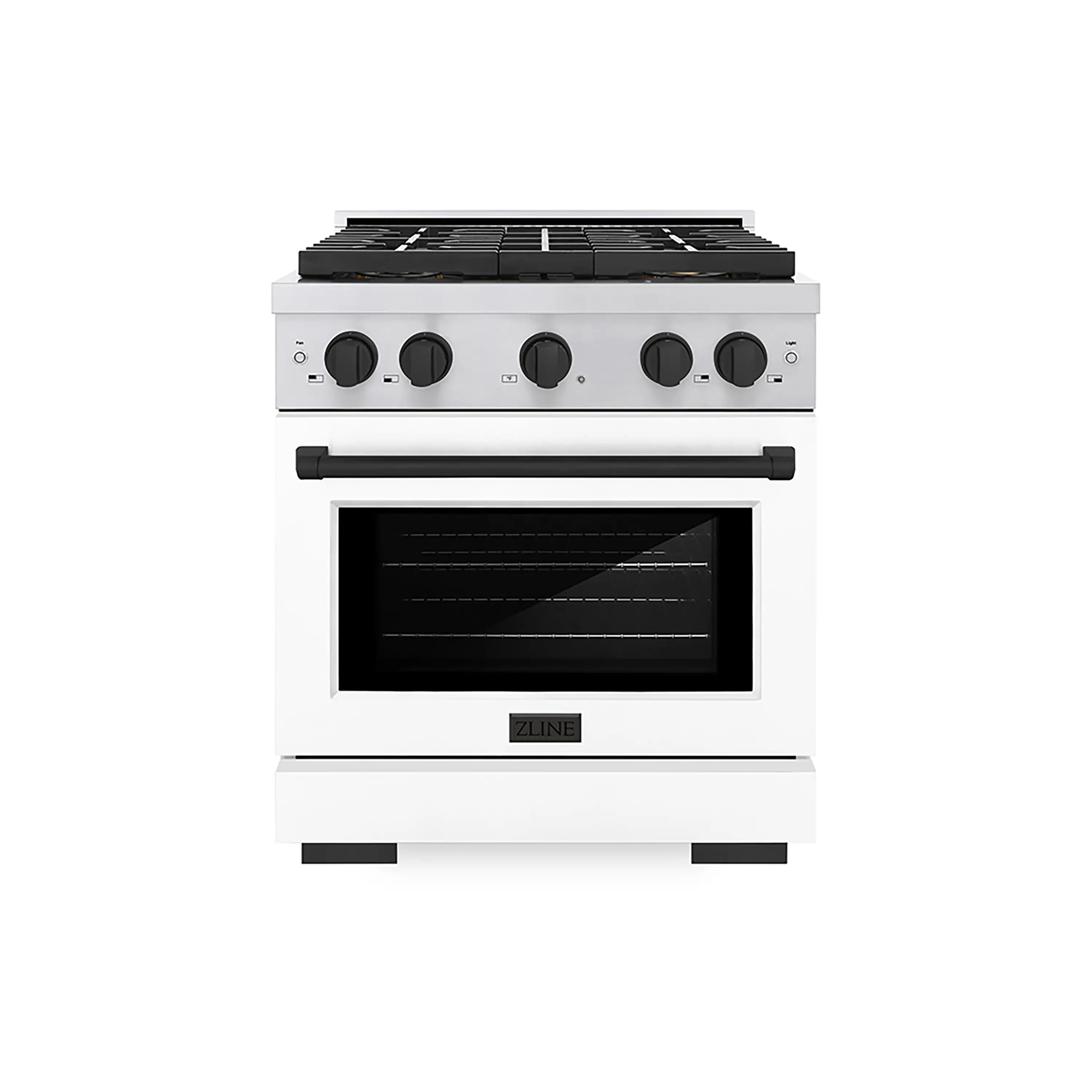 ZLINE Autograph Edition 30-Inch 4.2 cu. ft. Paramount Dual Fuel Range with 4 Burner DuoPro鈩?Cooktop and Electric Convection Oven in Stainless Steel with White Matte Door and Matte Black Accents (PSDRZ-WM-30-MB)