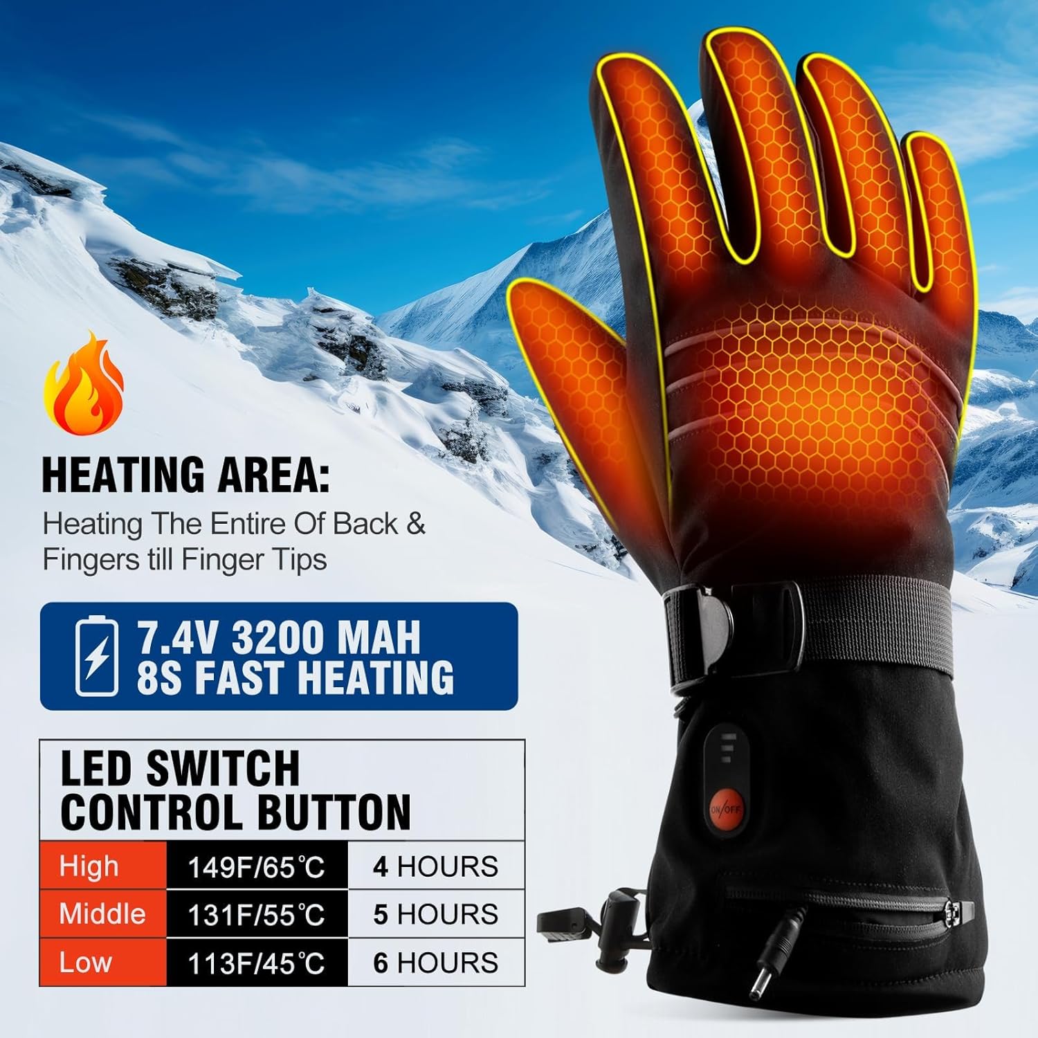 Rechargeable Heated Gloves for Men Women,7.4V 6400mAh Electric Heated Gloves (L)